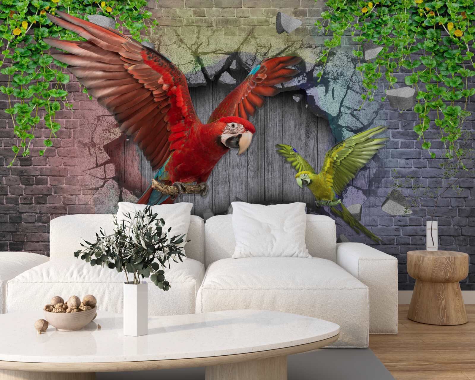 Papier peint les perroquets traversent le mur