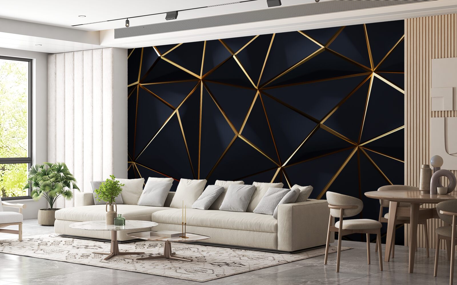 Papier peint triangles dorés avec accents noirs