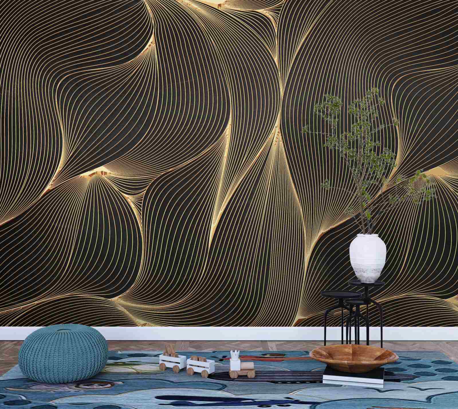 Papier peint abstrait avec des lignes douces et dorées