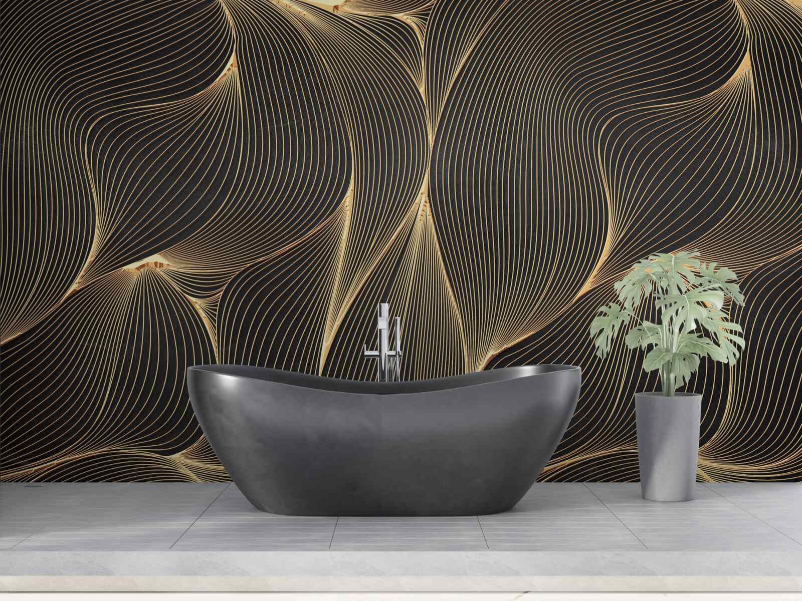 Papier peint abstrait avec des lignes douces et dorées