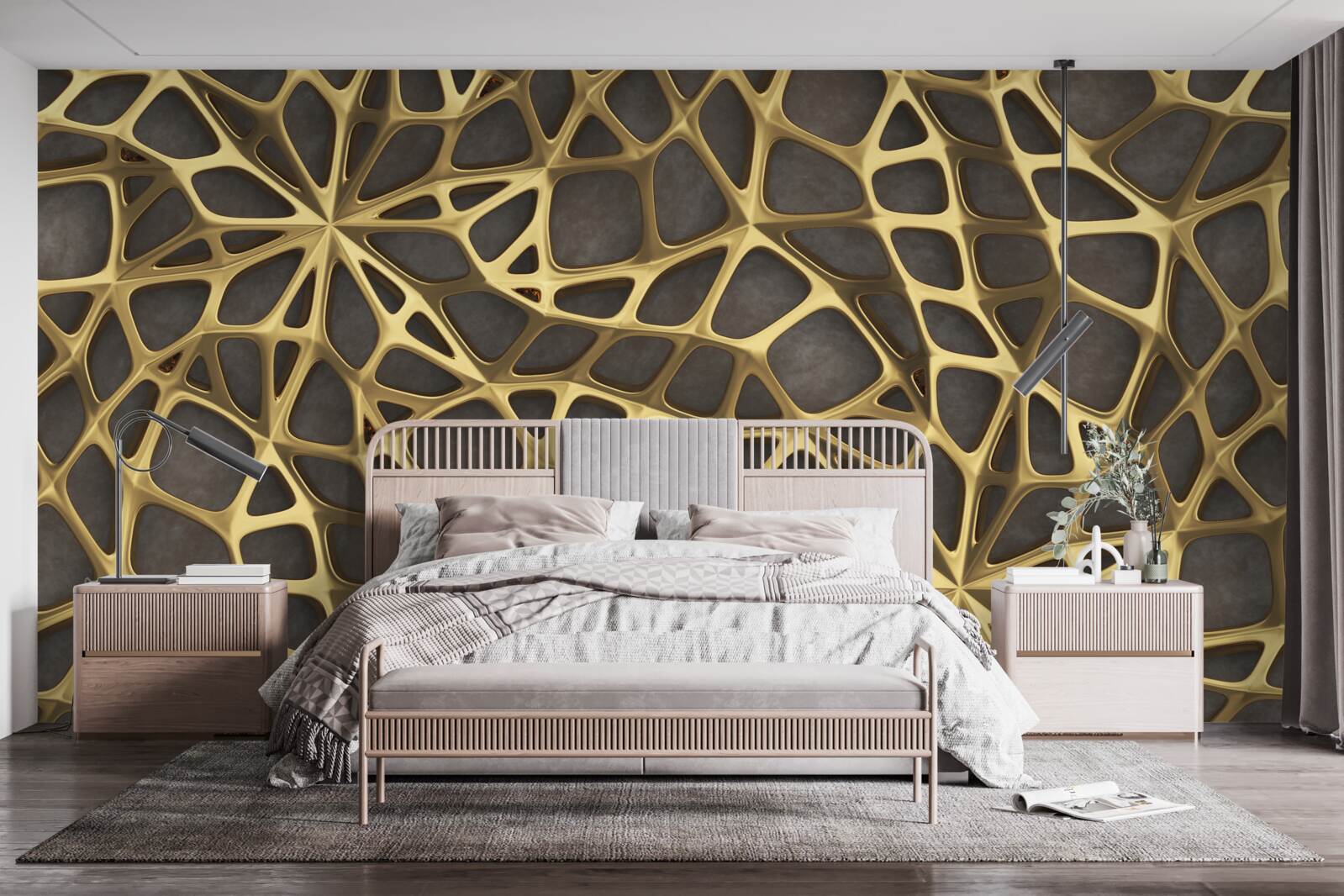 Papier peint le réseau est doré sur fond brun