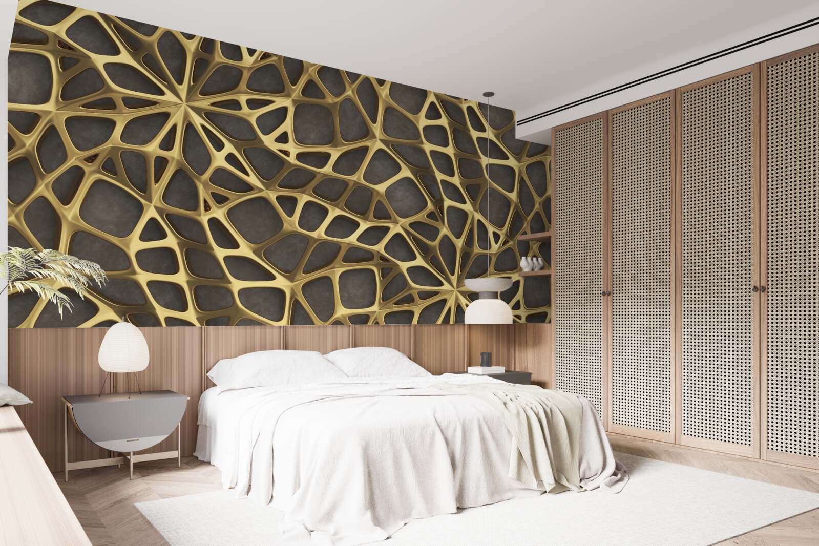 Papier peint le réseau est doré sur fond brun