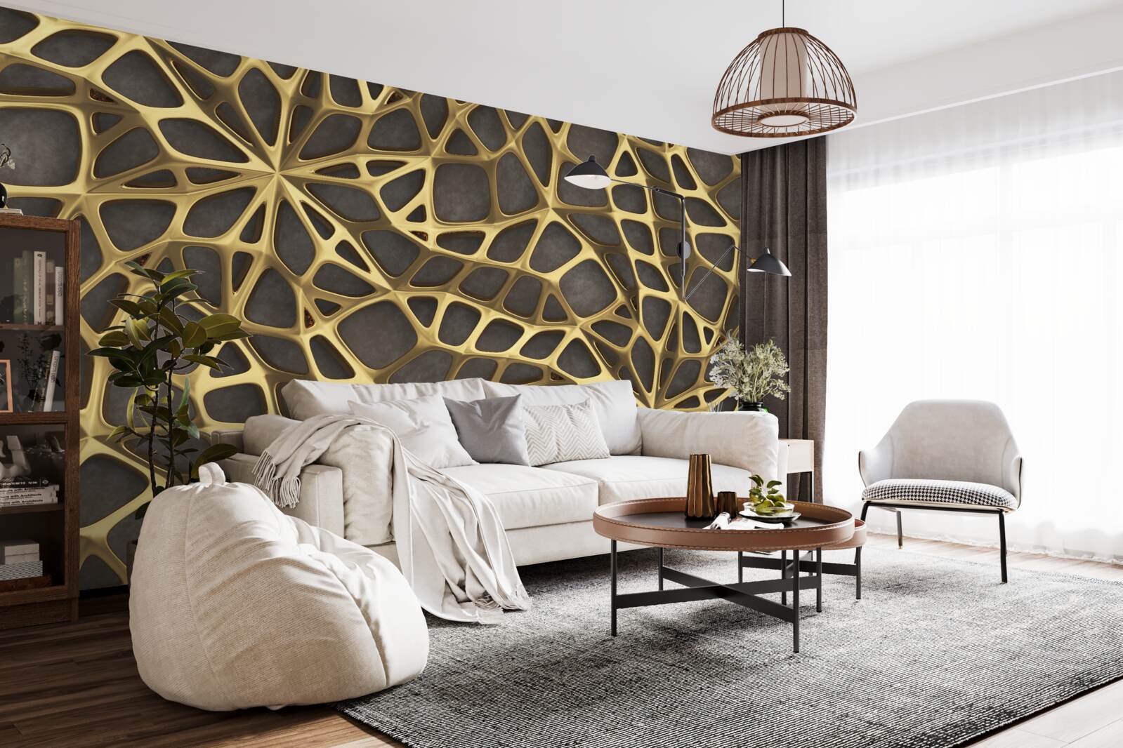 Papier peint le réseau est doré sur fond brun