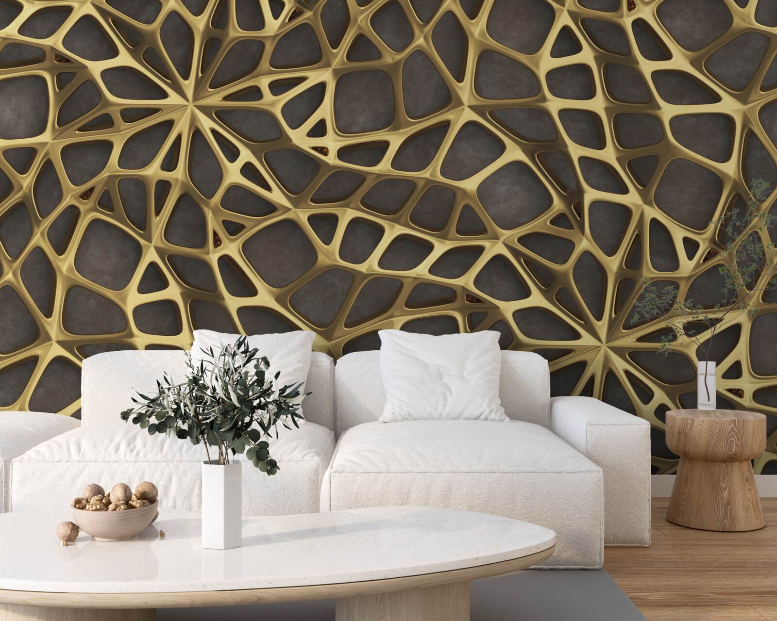 Papier peint le réseau est doré sur fond brun