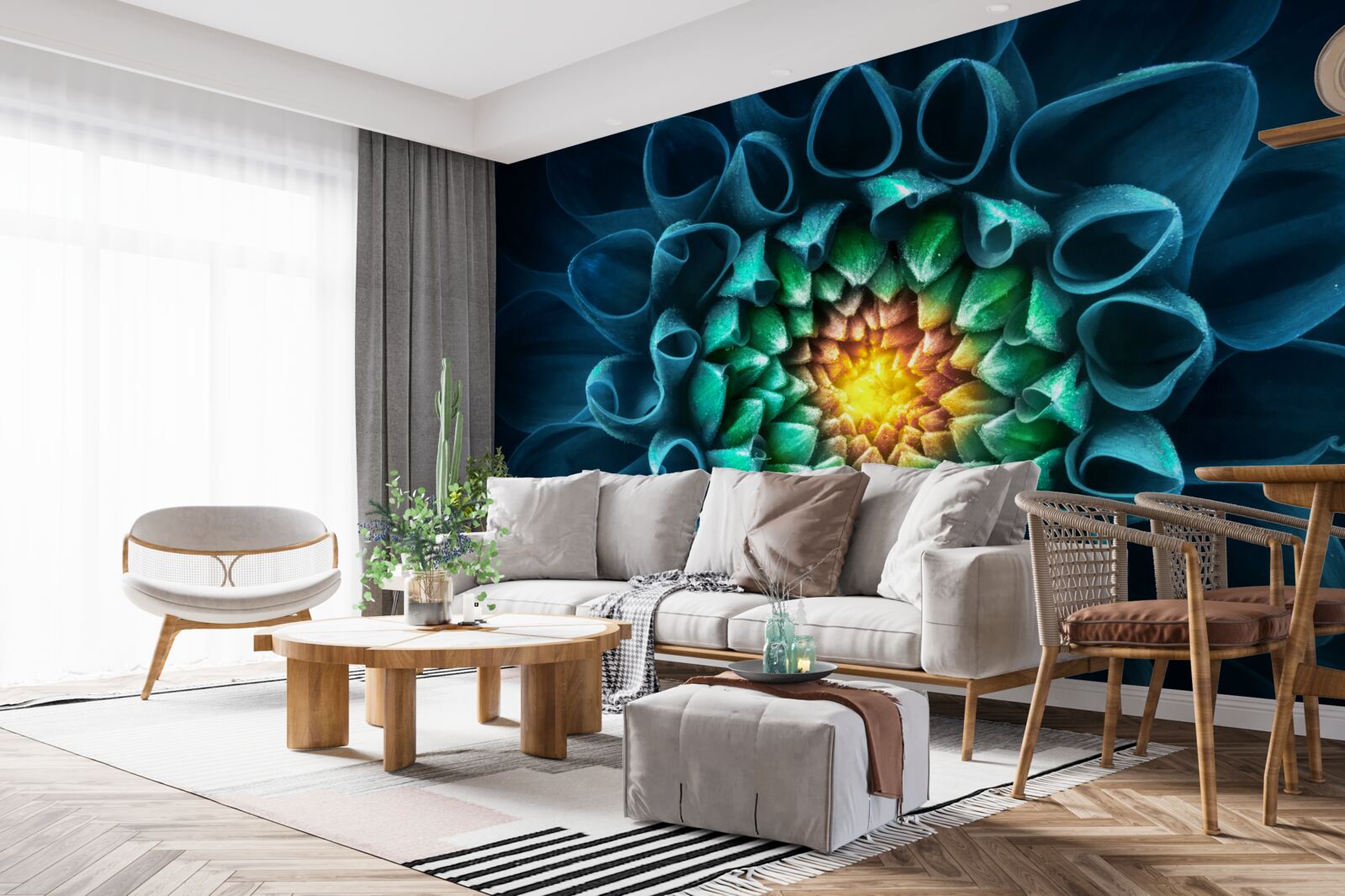 Papier peint style abstrait bourgeon de pivoine bleue