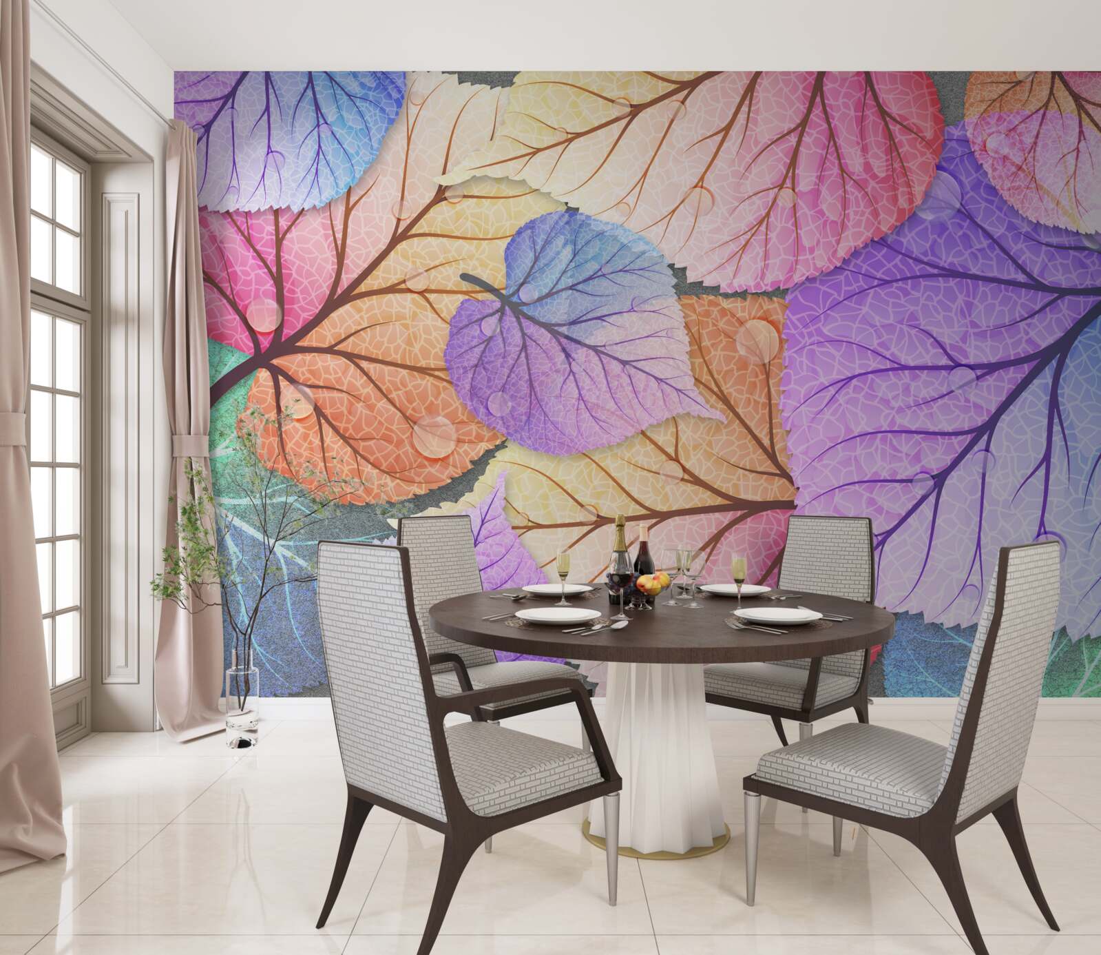 Papier peint feuilles d'automne peintes en couleurs vives