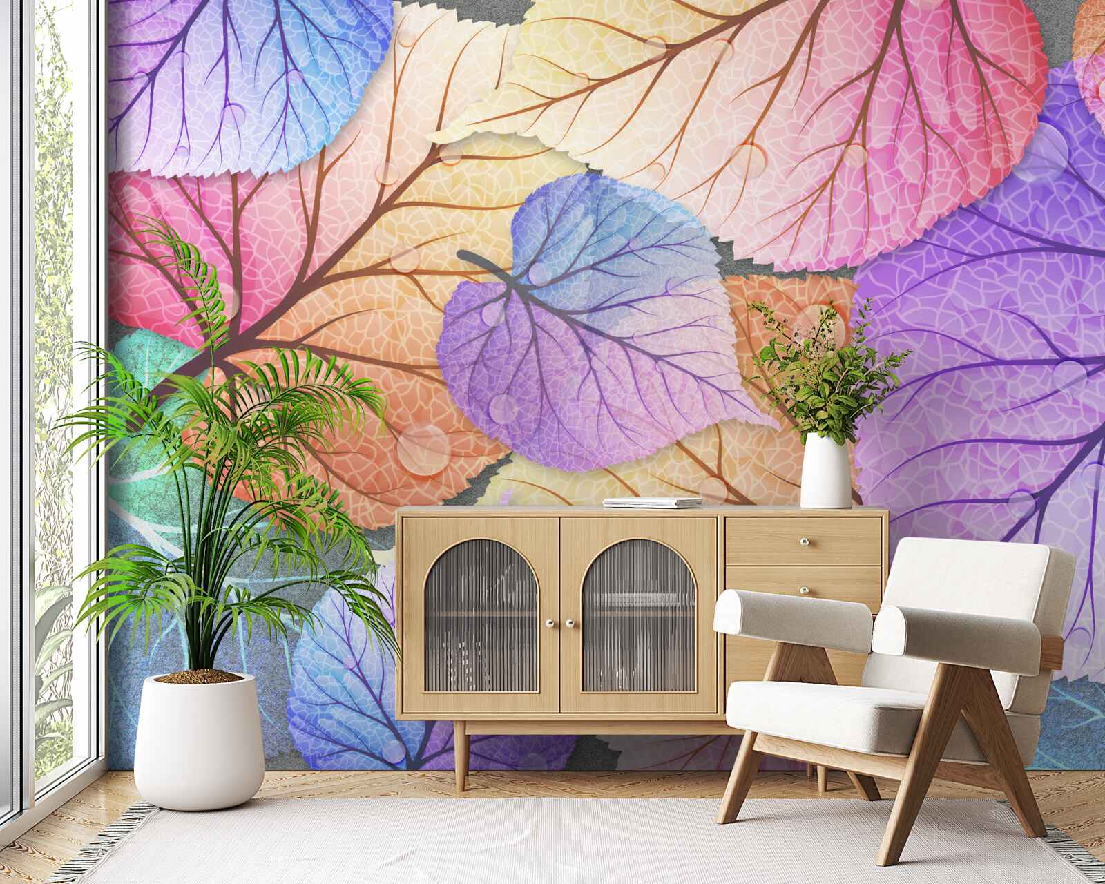 Papier peint feuilles d'automne peintes en couleurs vives