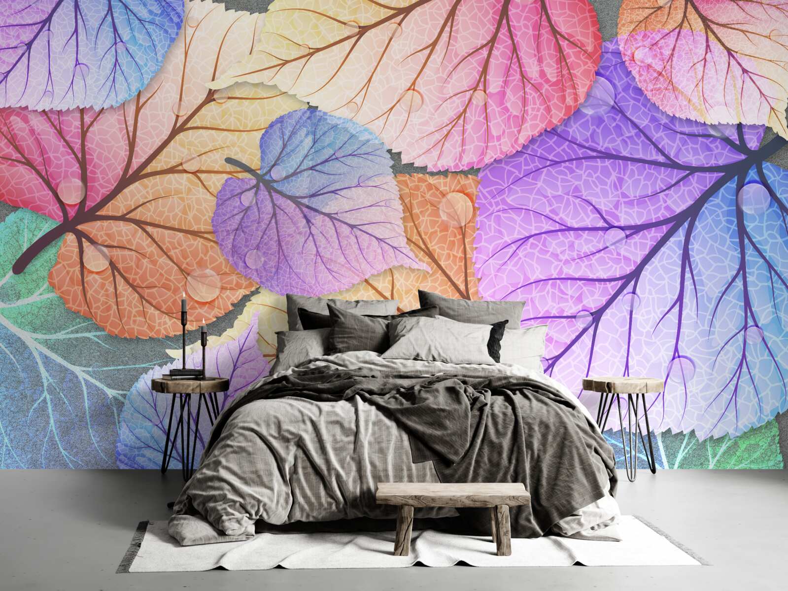 Papier peint feuilles d'automne peintes en couleurs vives