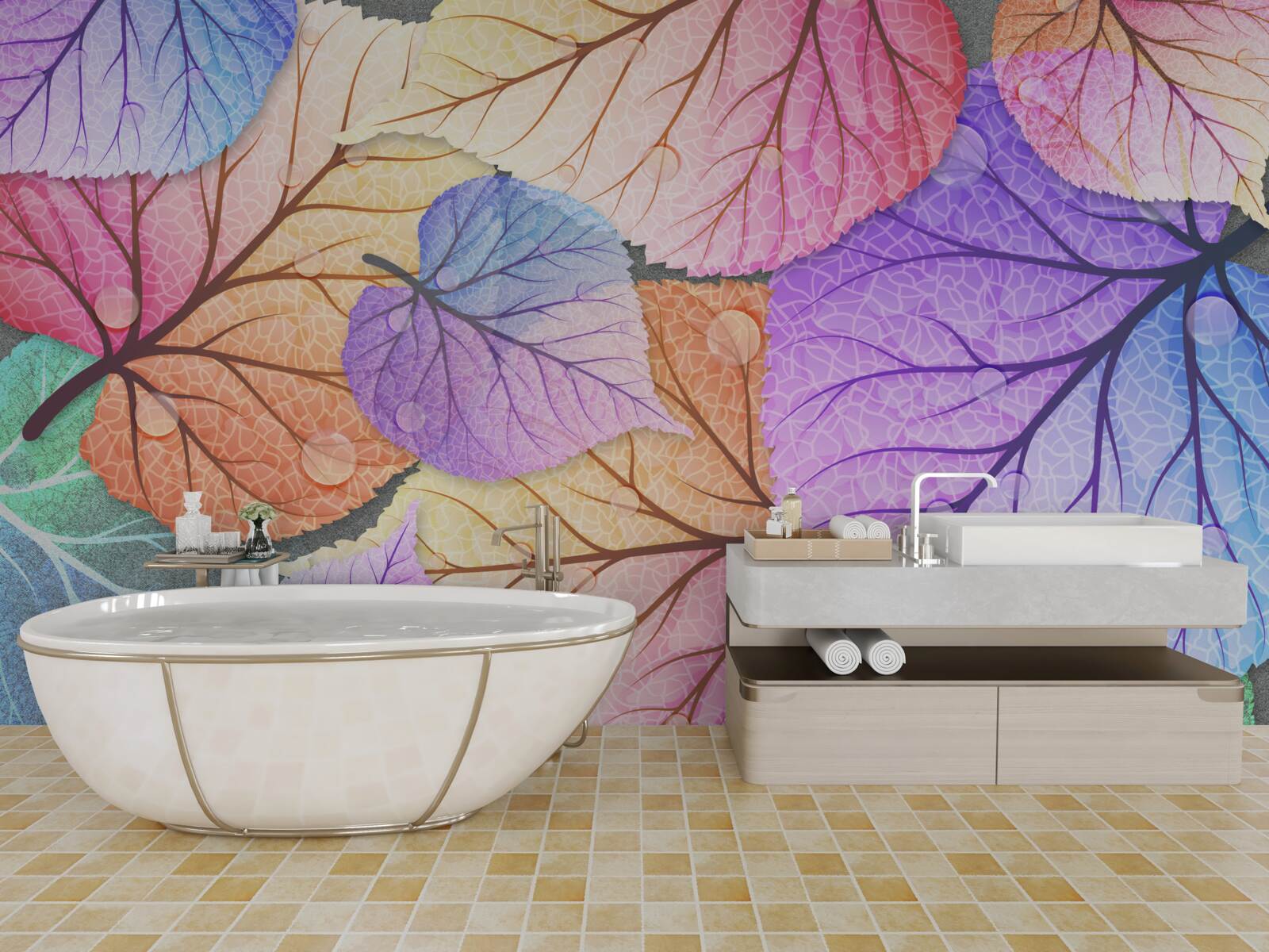 Papier peint feuilles d'automne peintes en couleurs vives