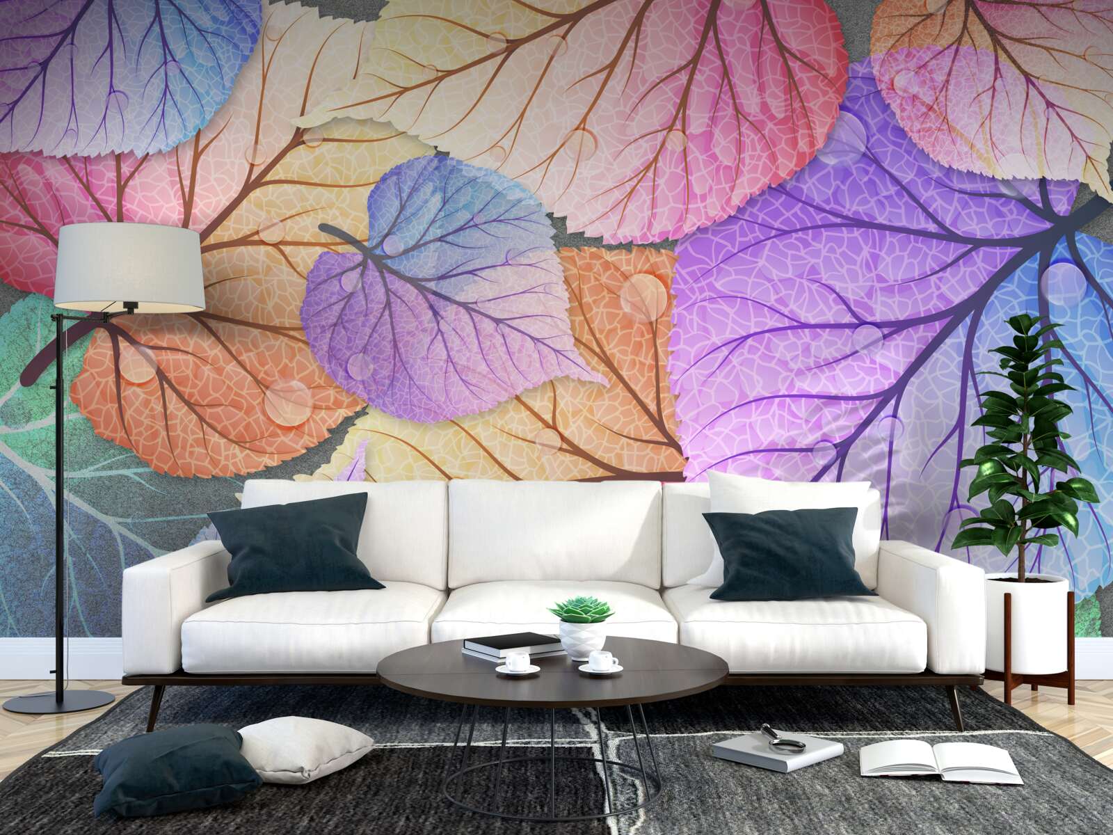 Papier peint feuilles d'automne peintes en couleurs vives