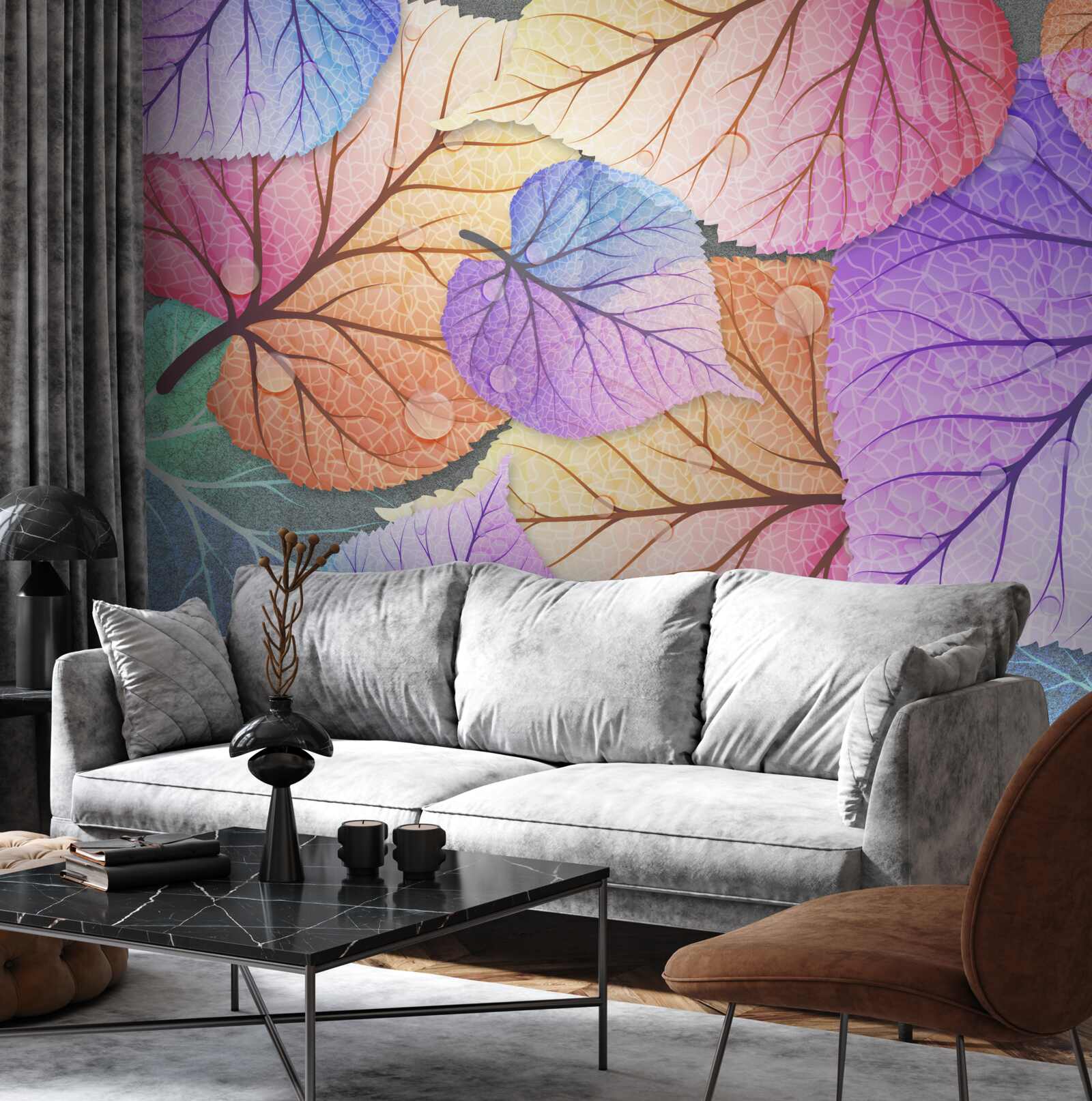 Papier peint feuilles d'automne peintes en couleurs vives