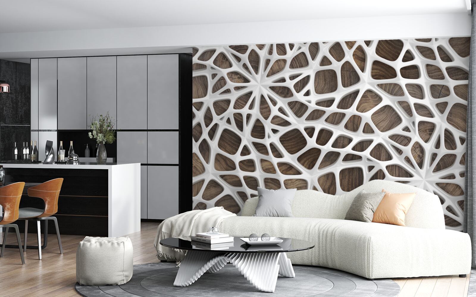 Papier peint réseau volumétrique blanc neige