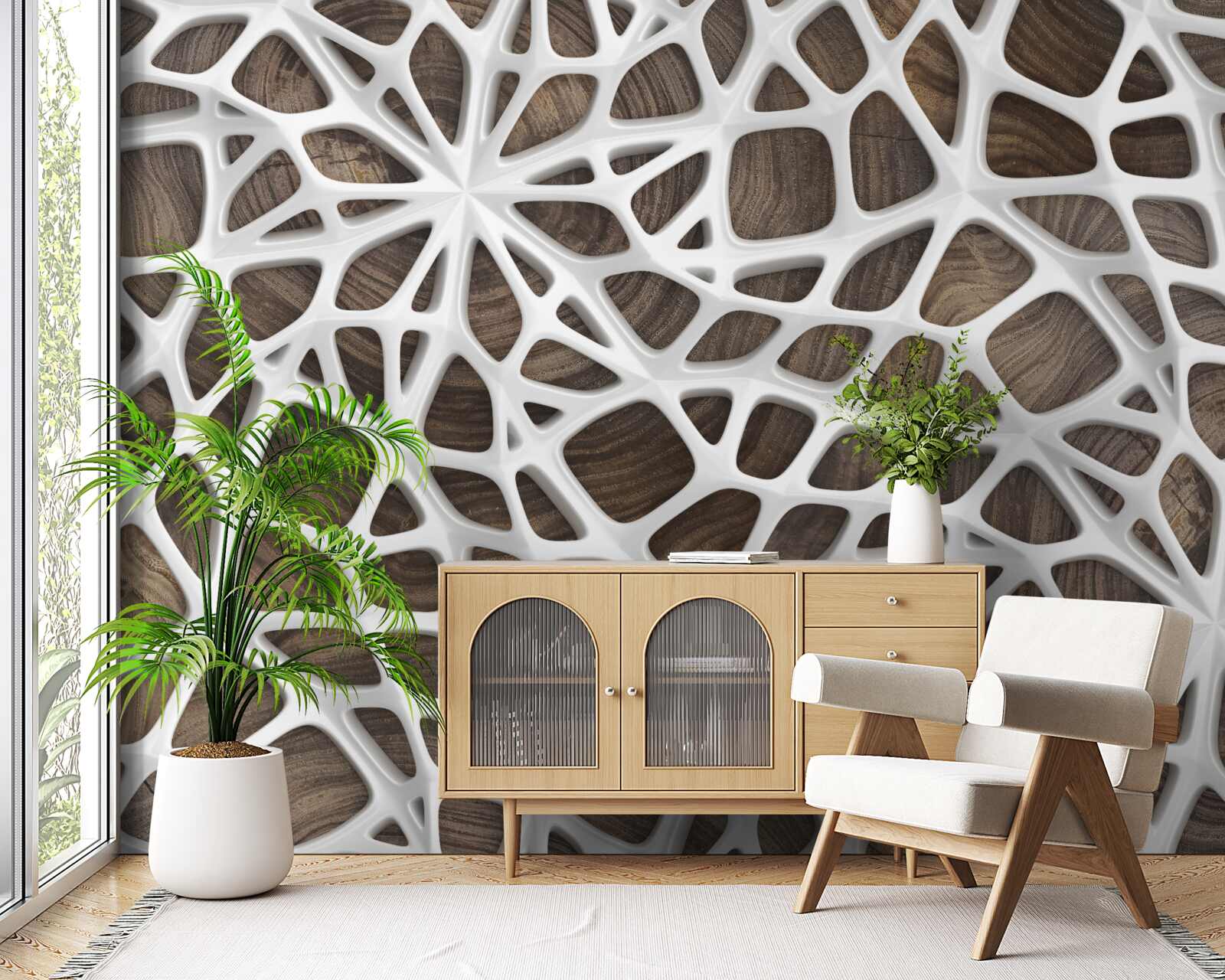 Papier peint réseau volumétrique blanc neige