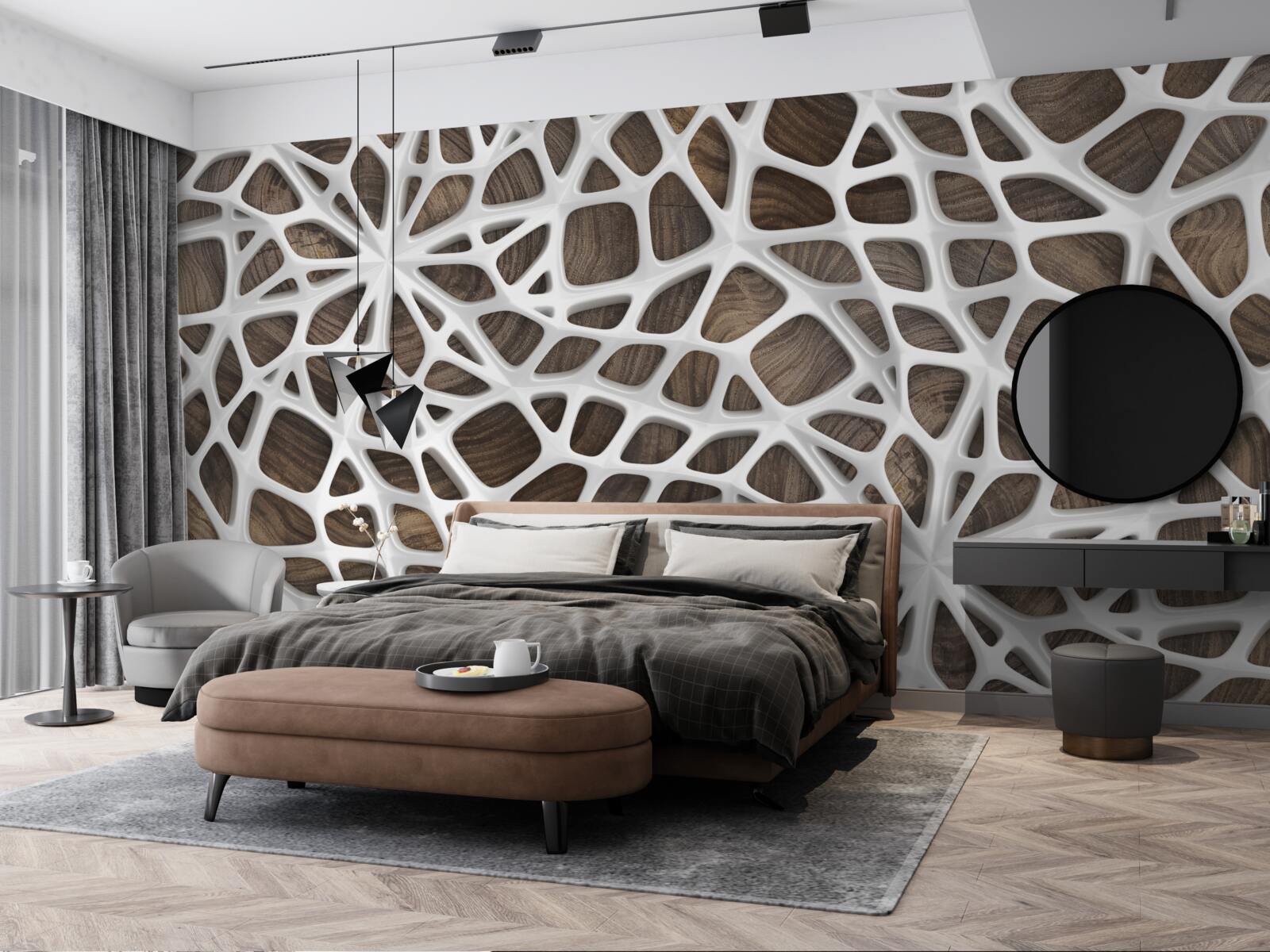 Papier peint réseau volumétrique blanc neige