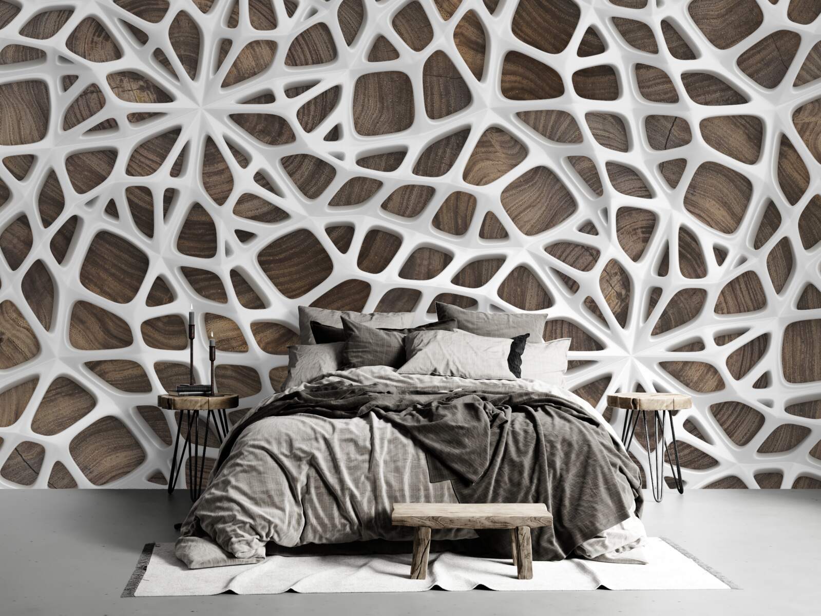 Papier peint réseau volumétrique blanc neige