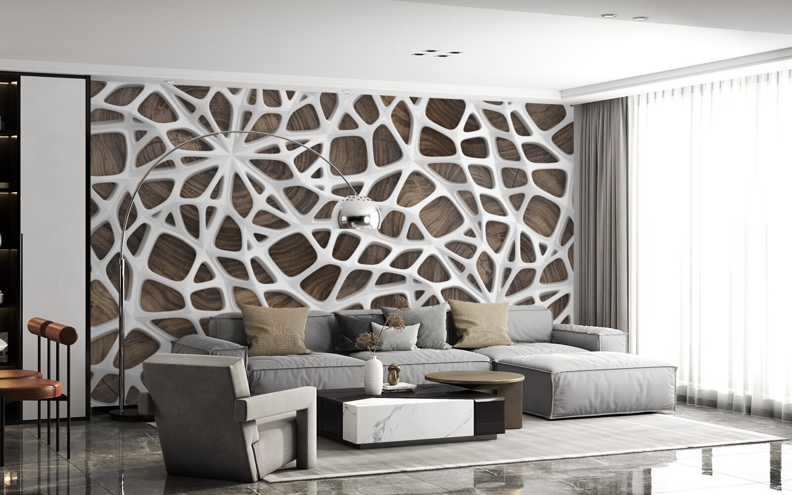 Papier peint réseau volumétrique blanc neige