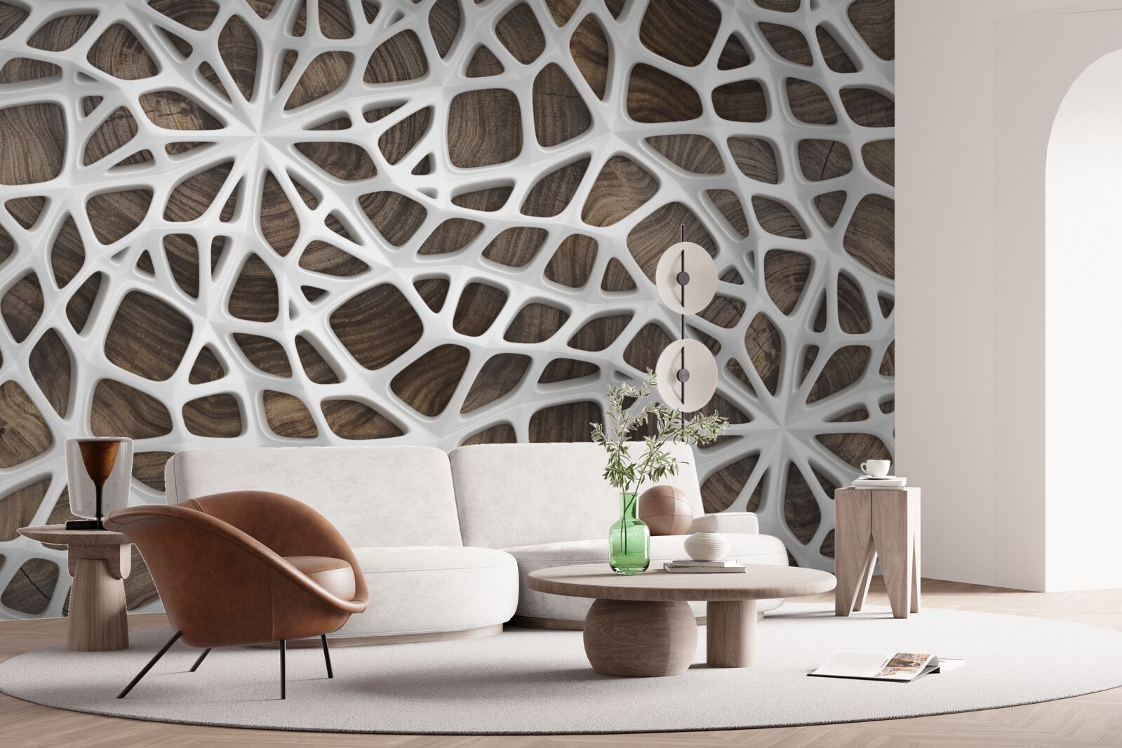 Papier peint réseau volumétrique blanc neige