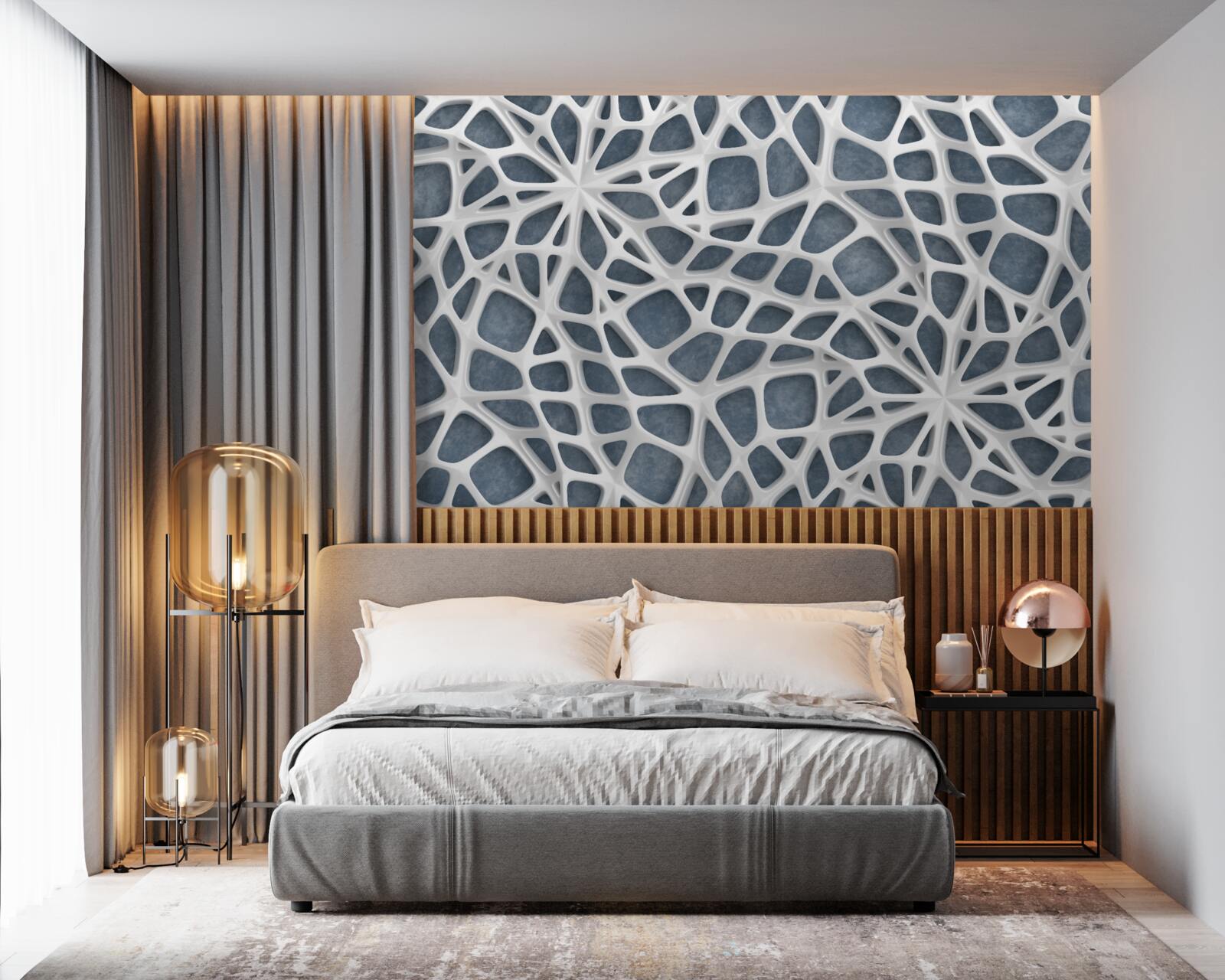 Papier peint dentelle blanche sur fond bleu