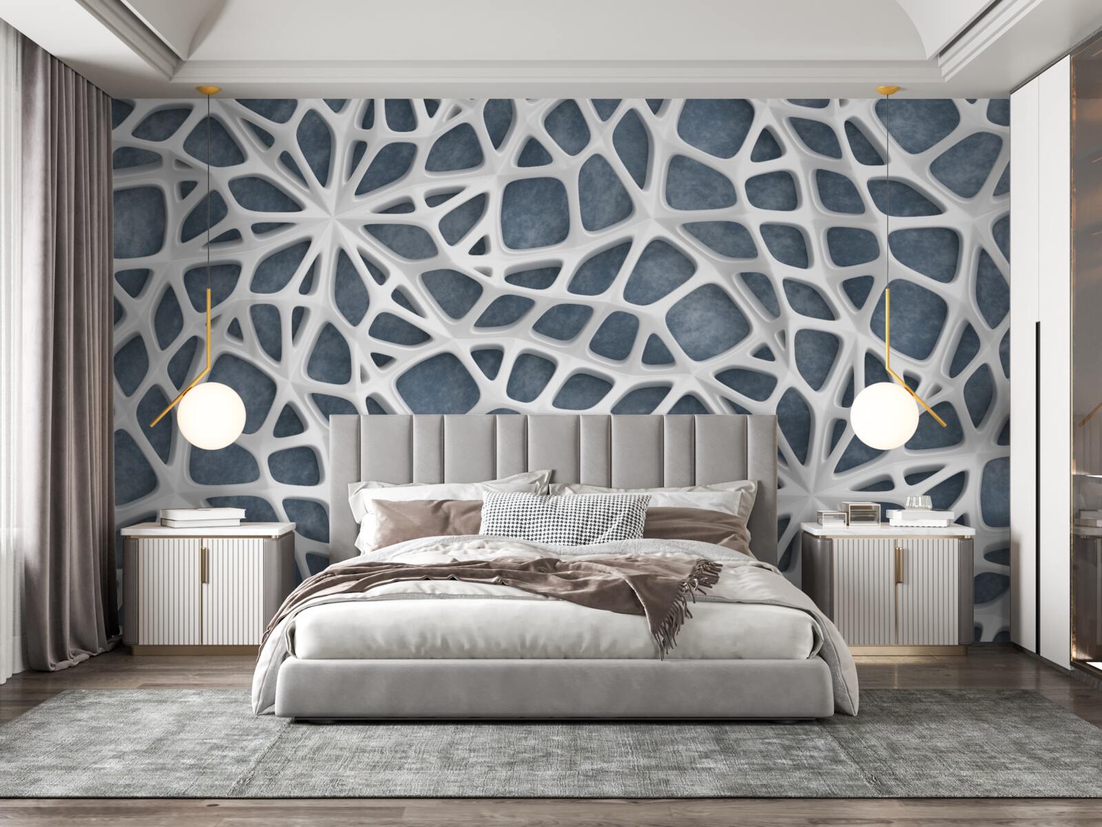 Papier peint dentelle blanche sur fond bleu