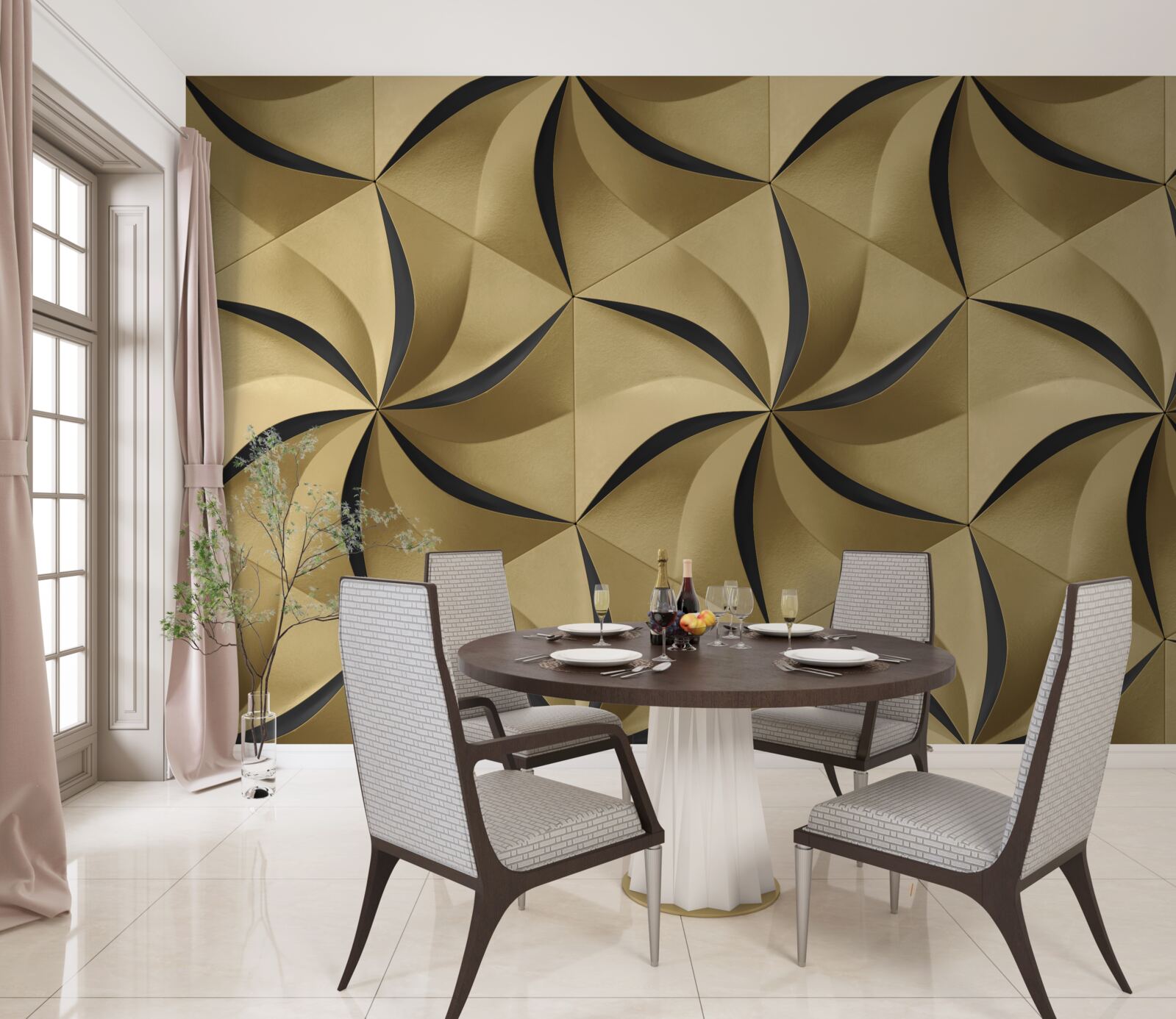 Papier peint étoiles moutarde en style géométrique