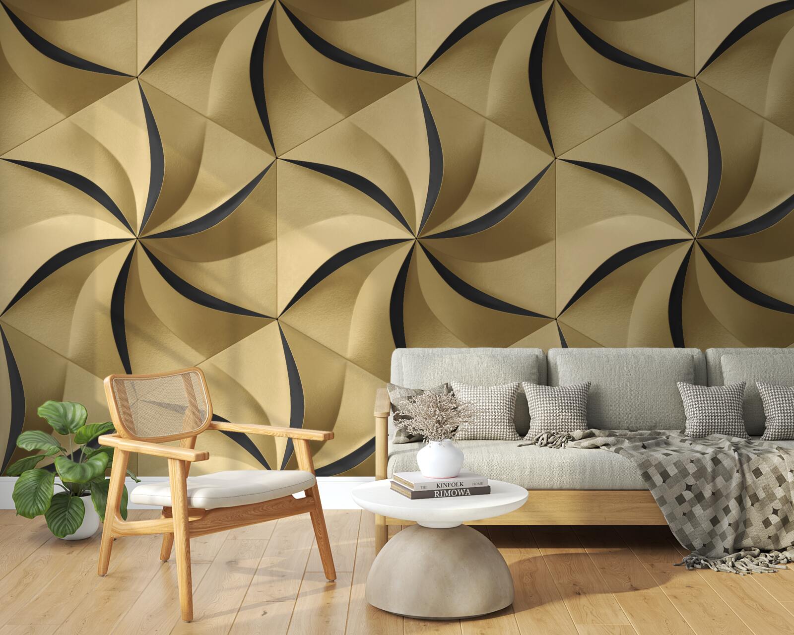 Papier peint étoiles moutarde en style géométrique