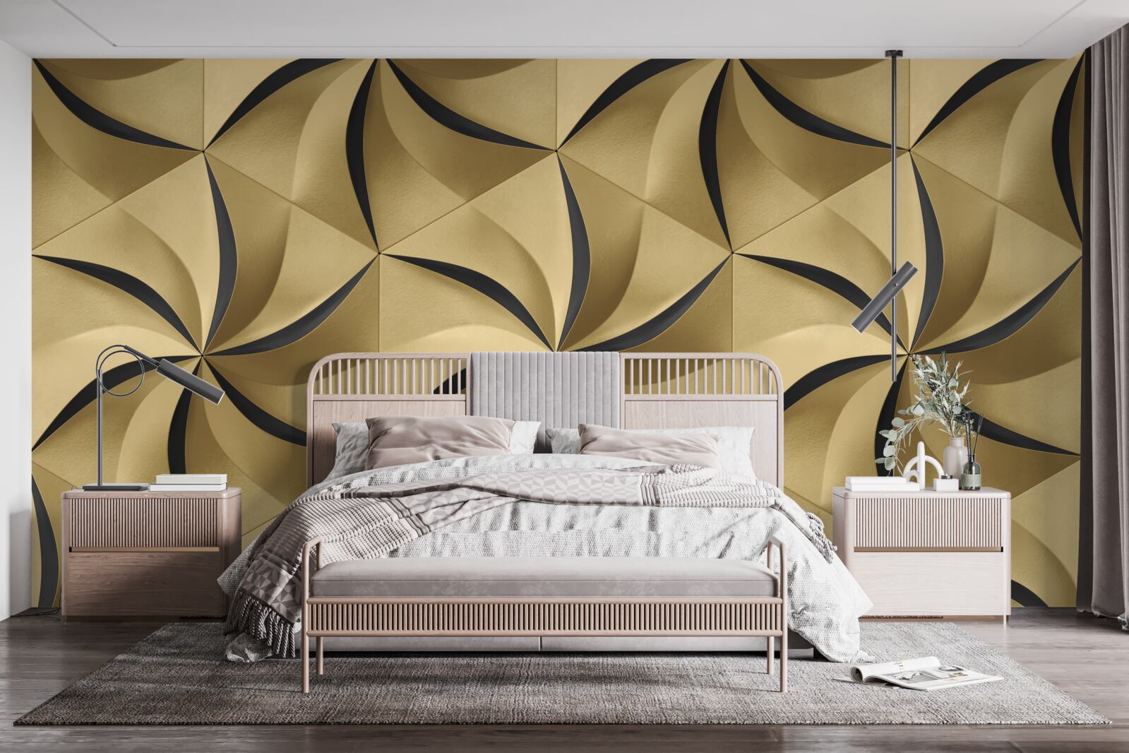 Papier peint étoiles moutarde en style géométrique