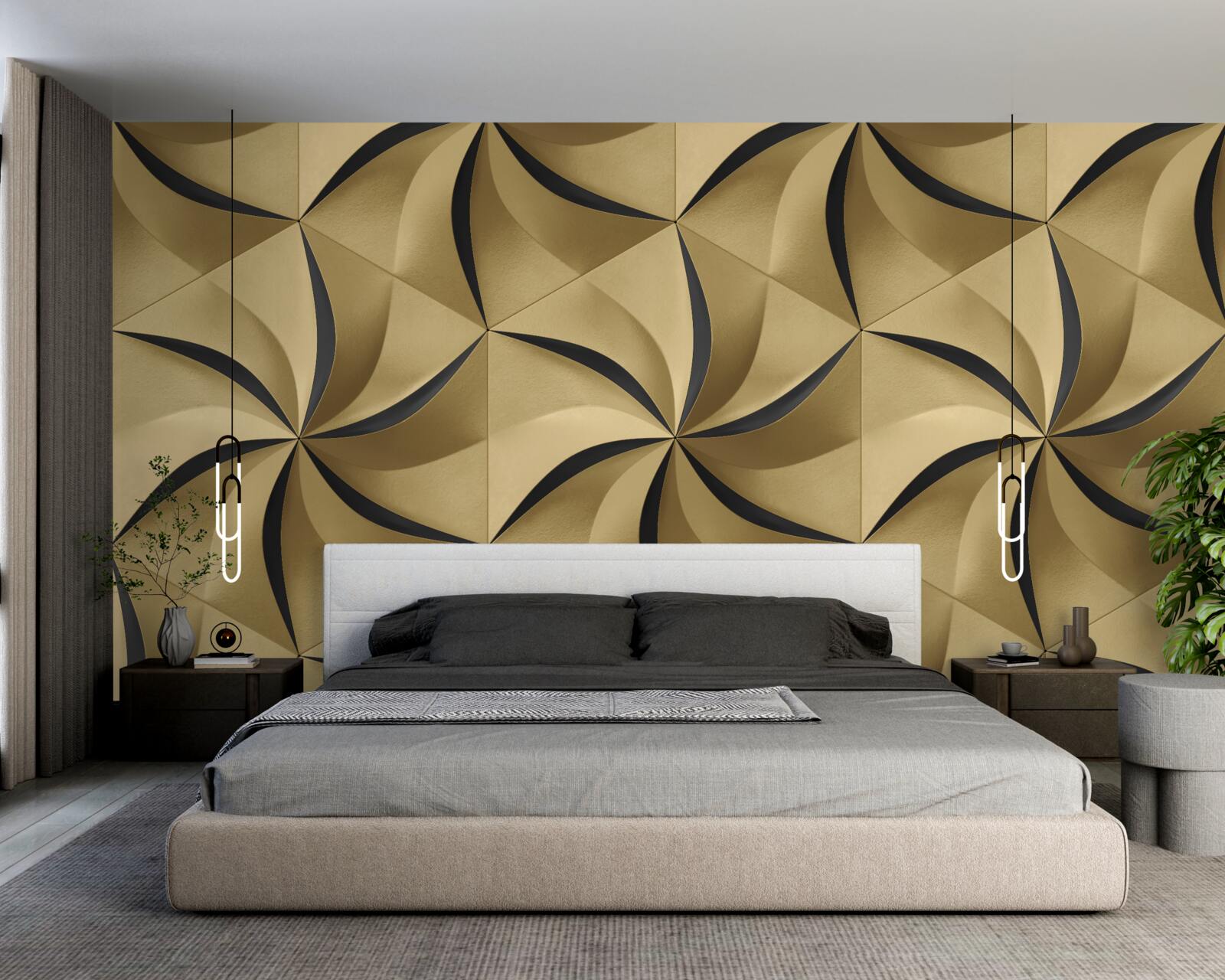 Papier peint étoiles moutarde en style géométrique