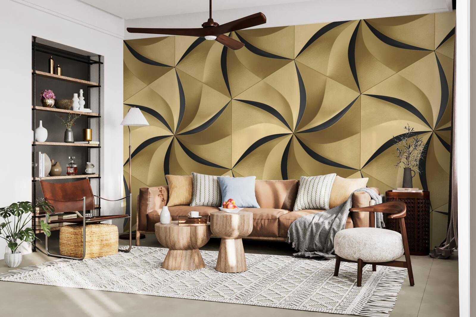 Papier peint étoiles moutarde en style géométrique