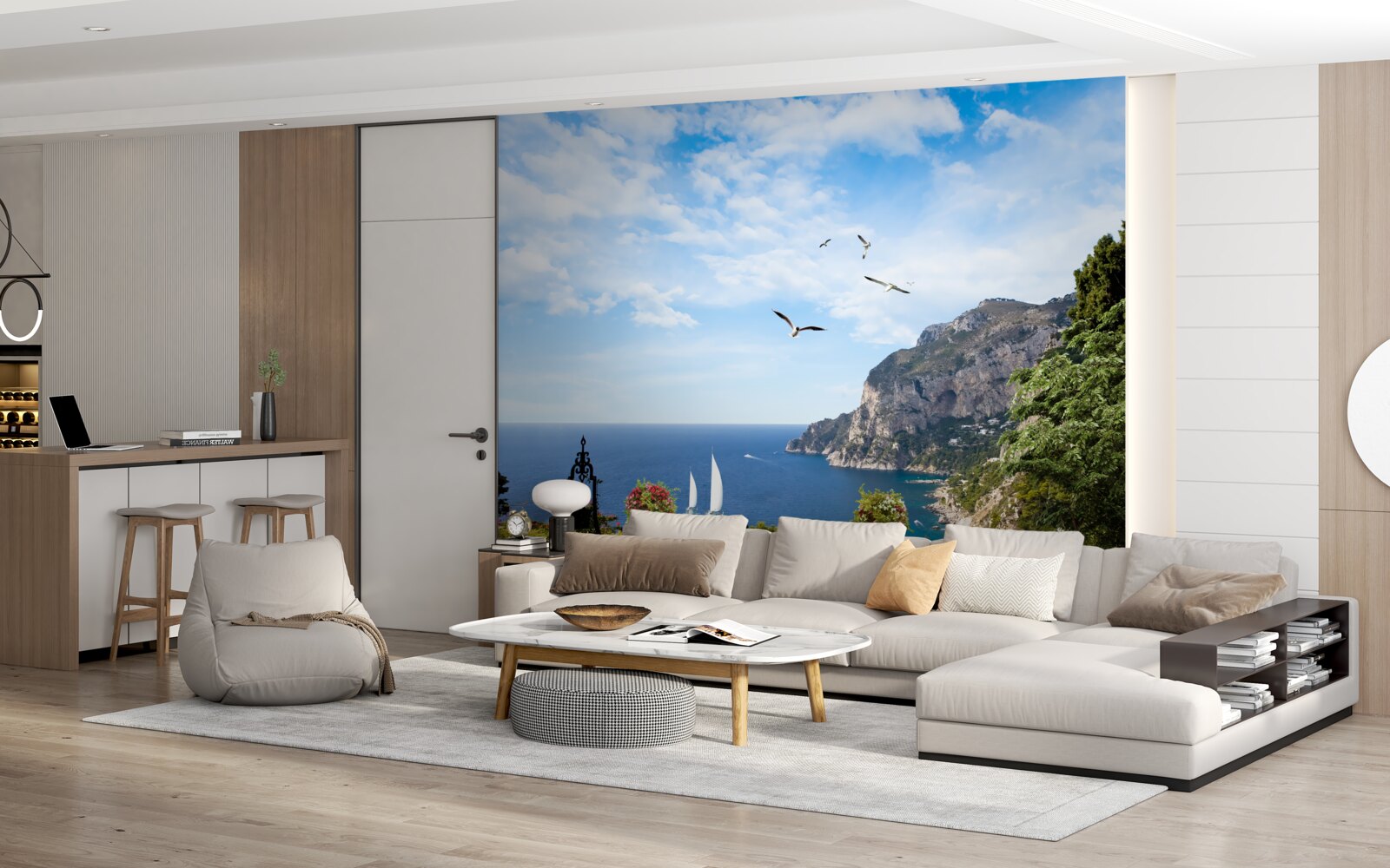 Papier peint l'océan et les montagnes dans le paysage