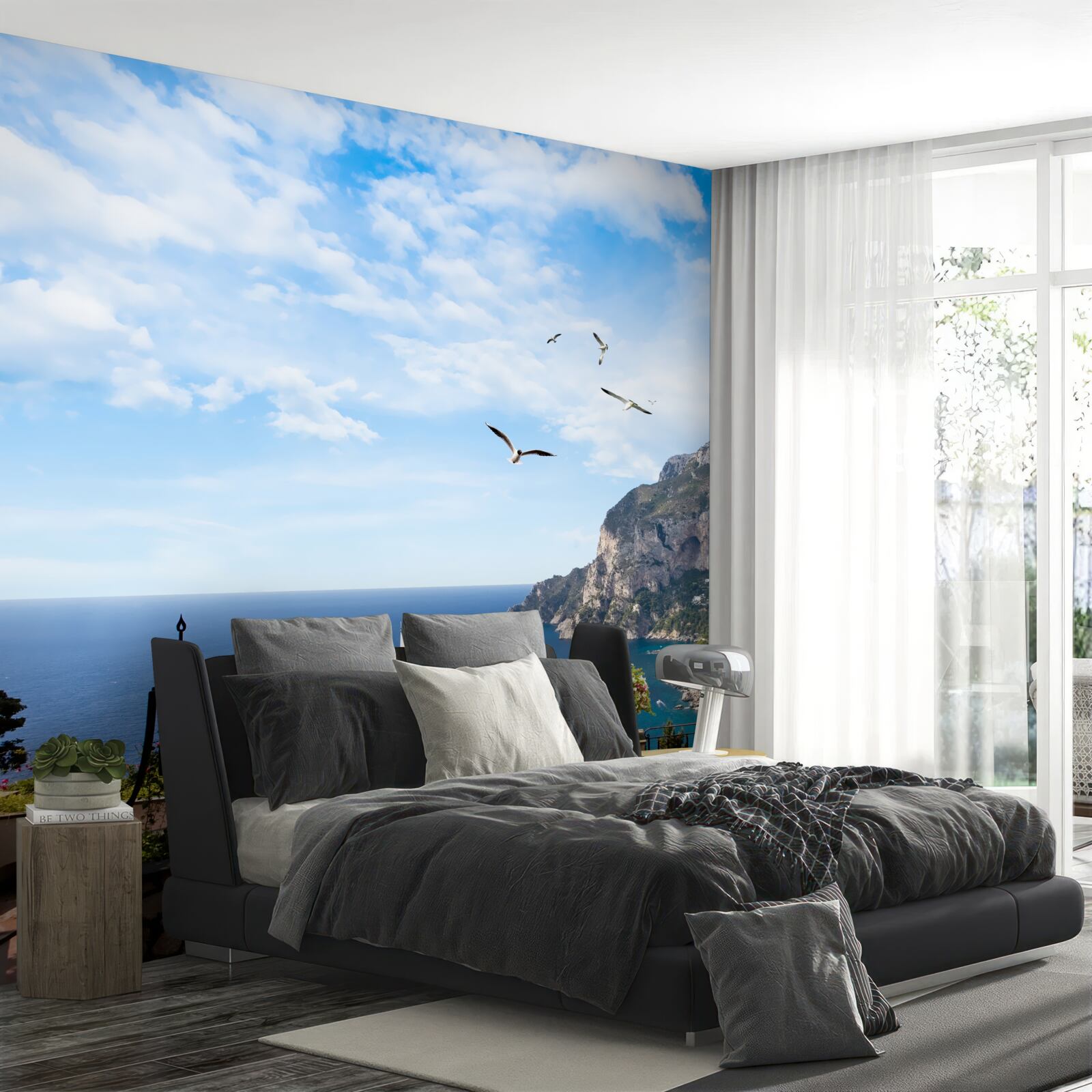 Papier peint l'océan et les montagnes dans le paysage