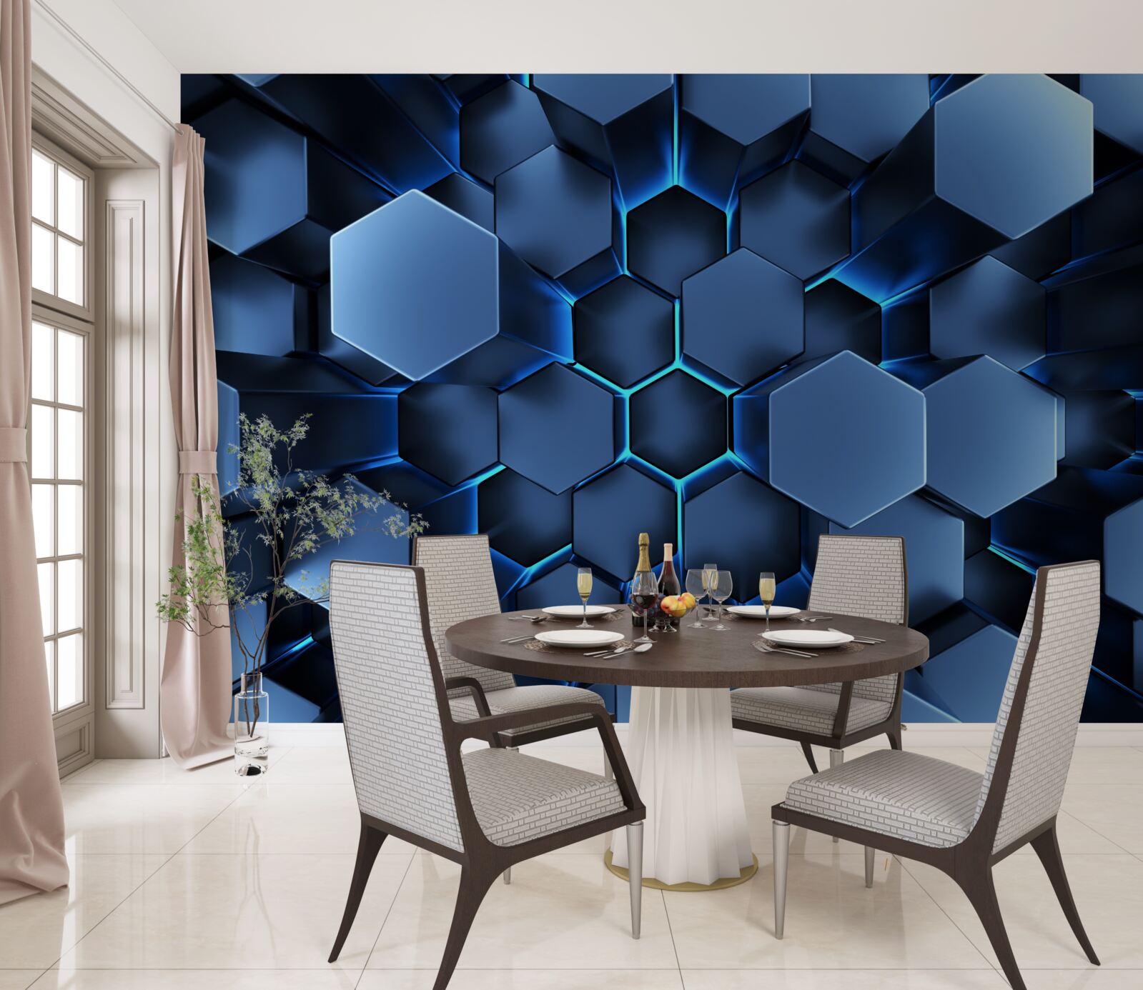 Papier peint les pentagones bleus sont volumétriques