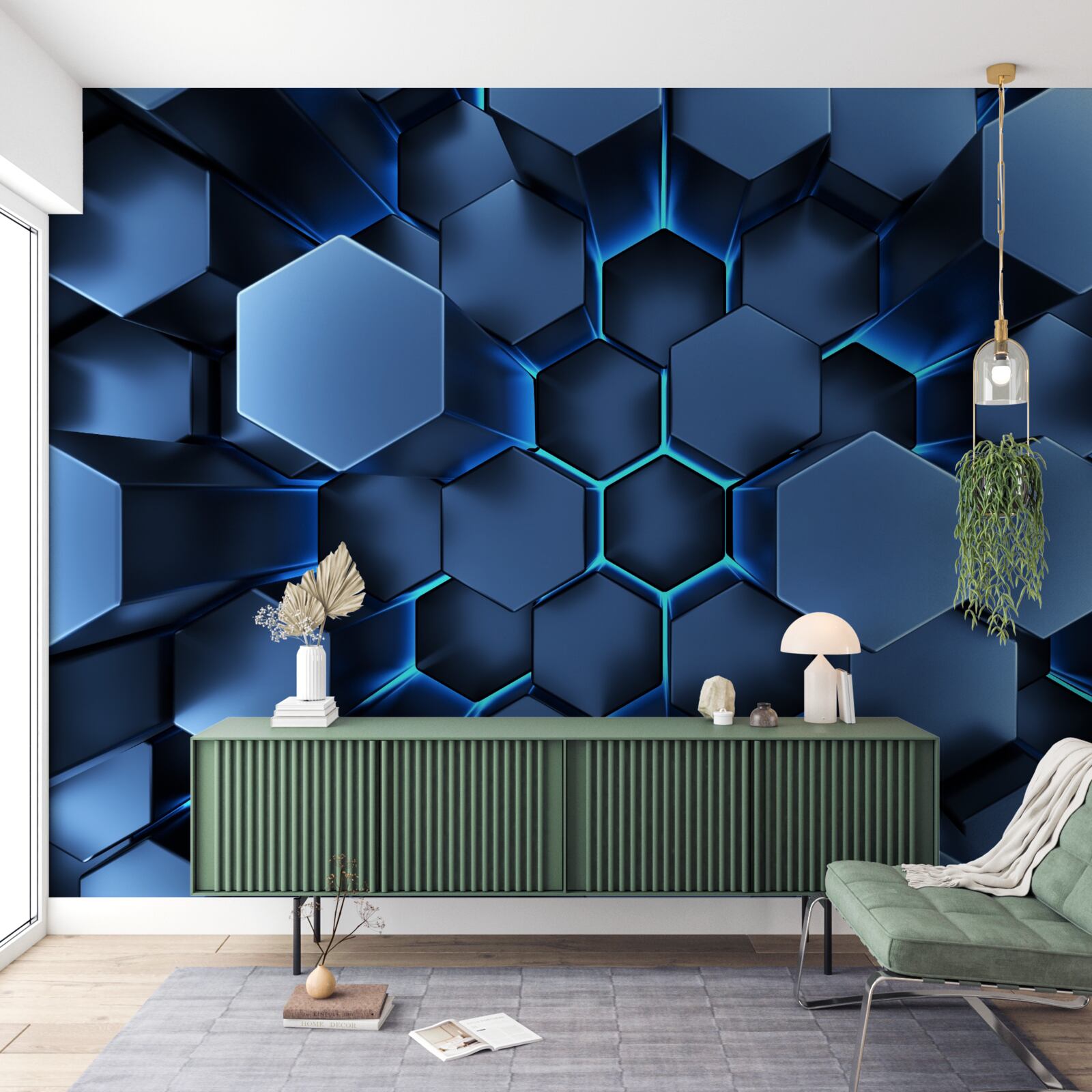 Papier peint les pentagones bleus sont volumétriques