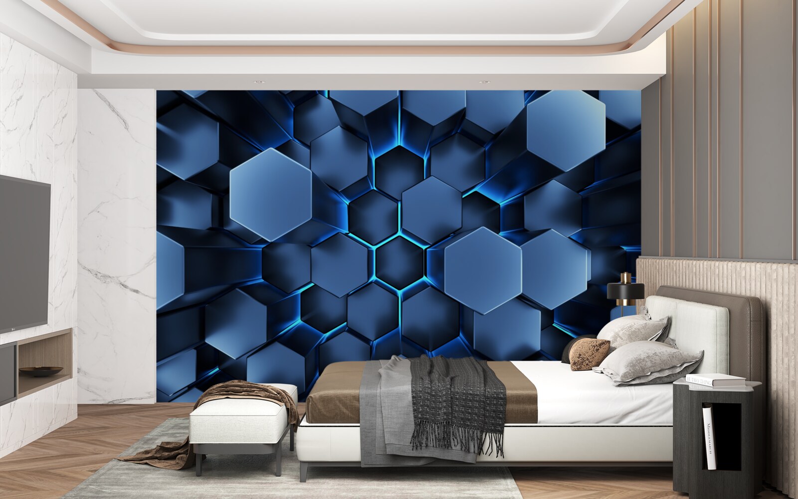 Papier peint les pentagones bleus sont volumétriques