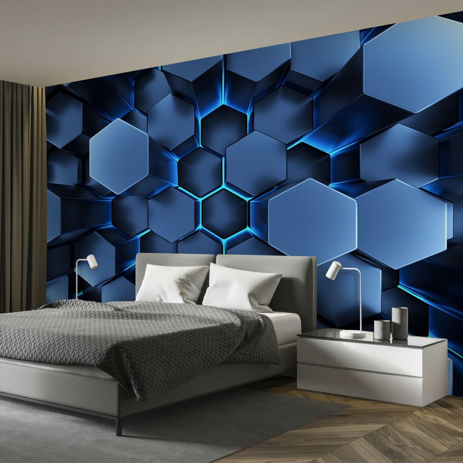 Papier peint les pentagones bleus sont volumétriques