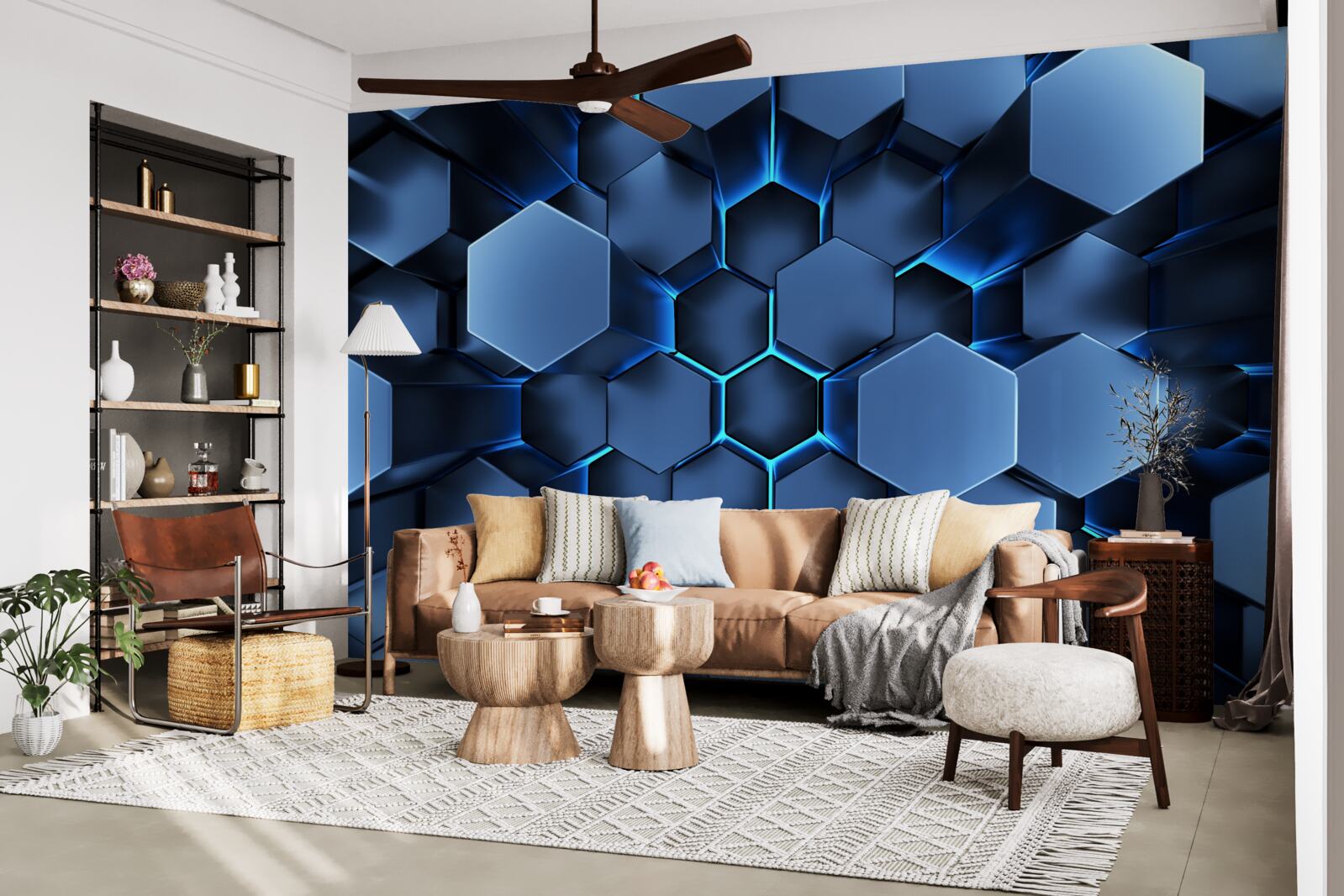 Papier peint les pentagones bleus sont volumétriques