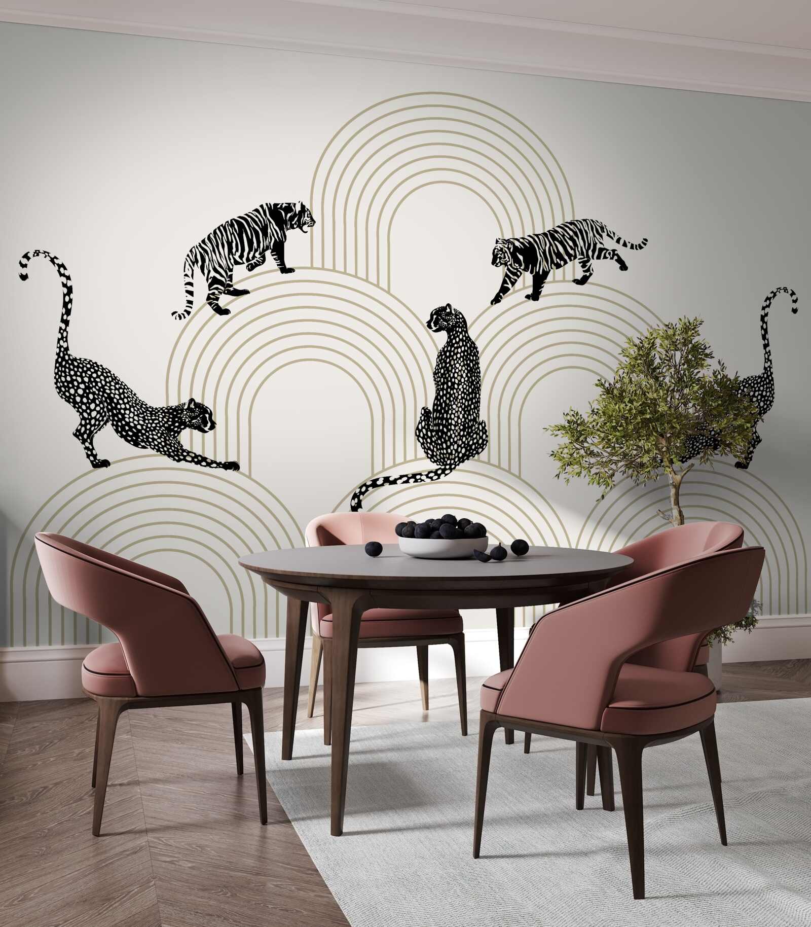 Papier peint tigres et panthères dans les hautes terres