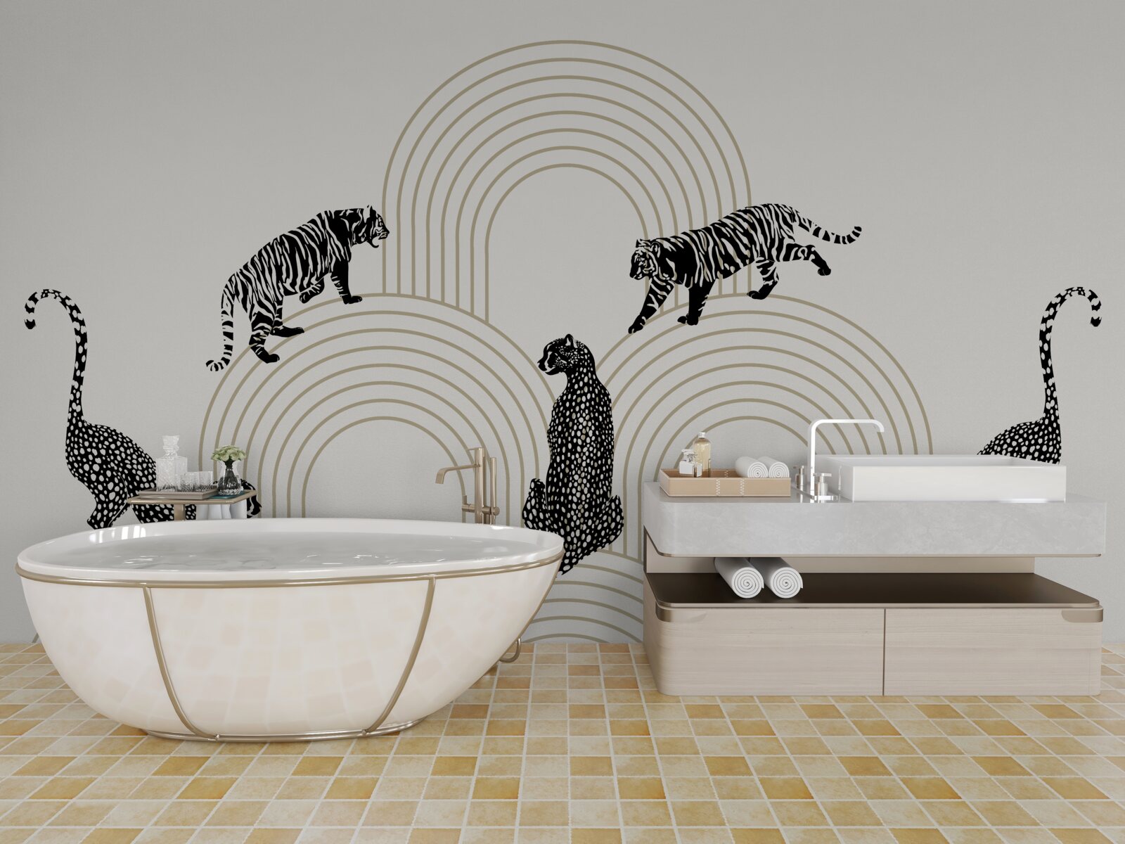 Papier peint tigres et panthères dans les hautes terres