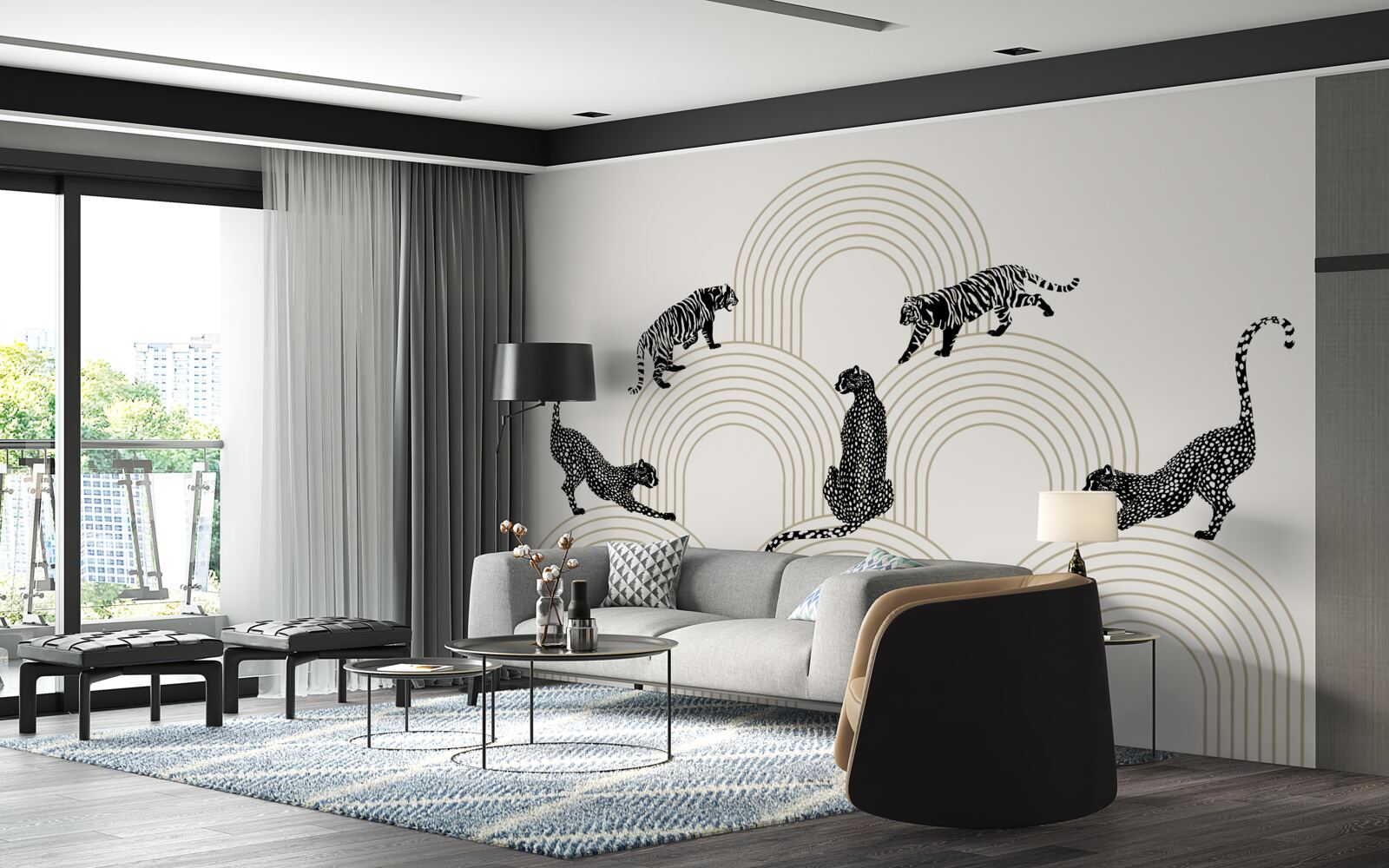 Papier peint tigres et panthères dans les hautes terres