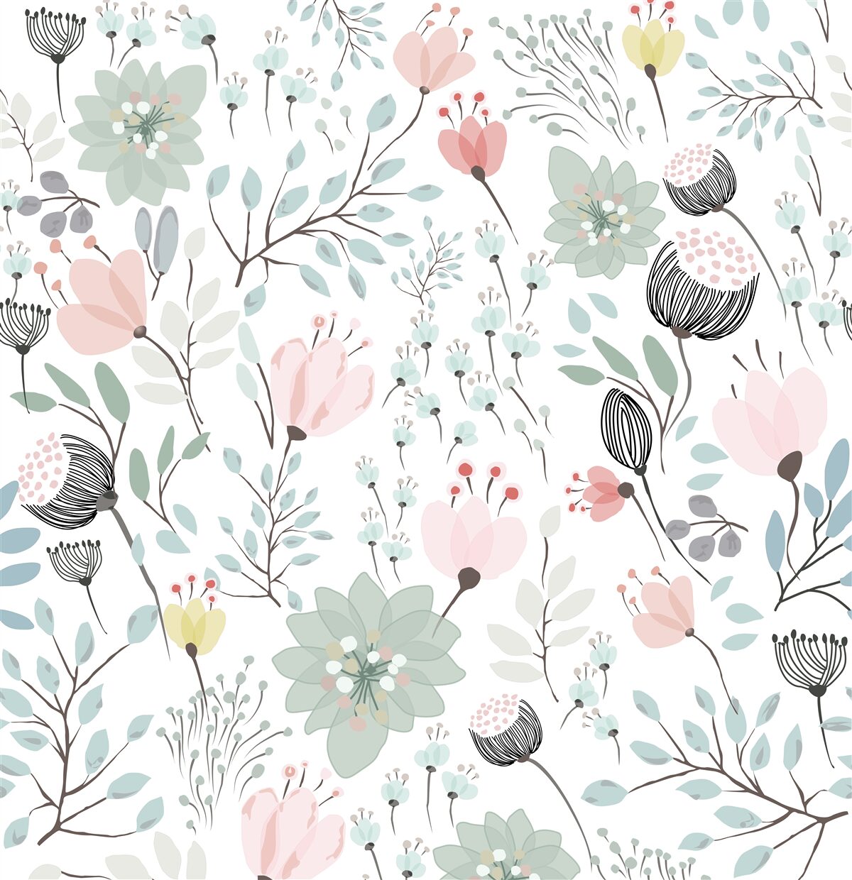 Papier peint des fleurs dans les tons de rose et de vert