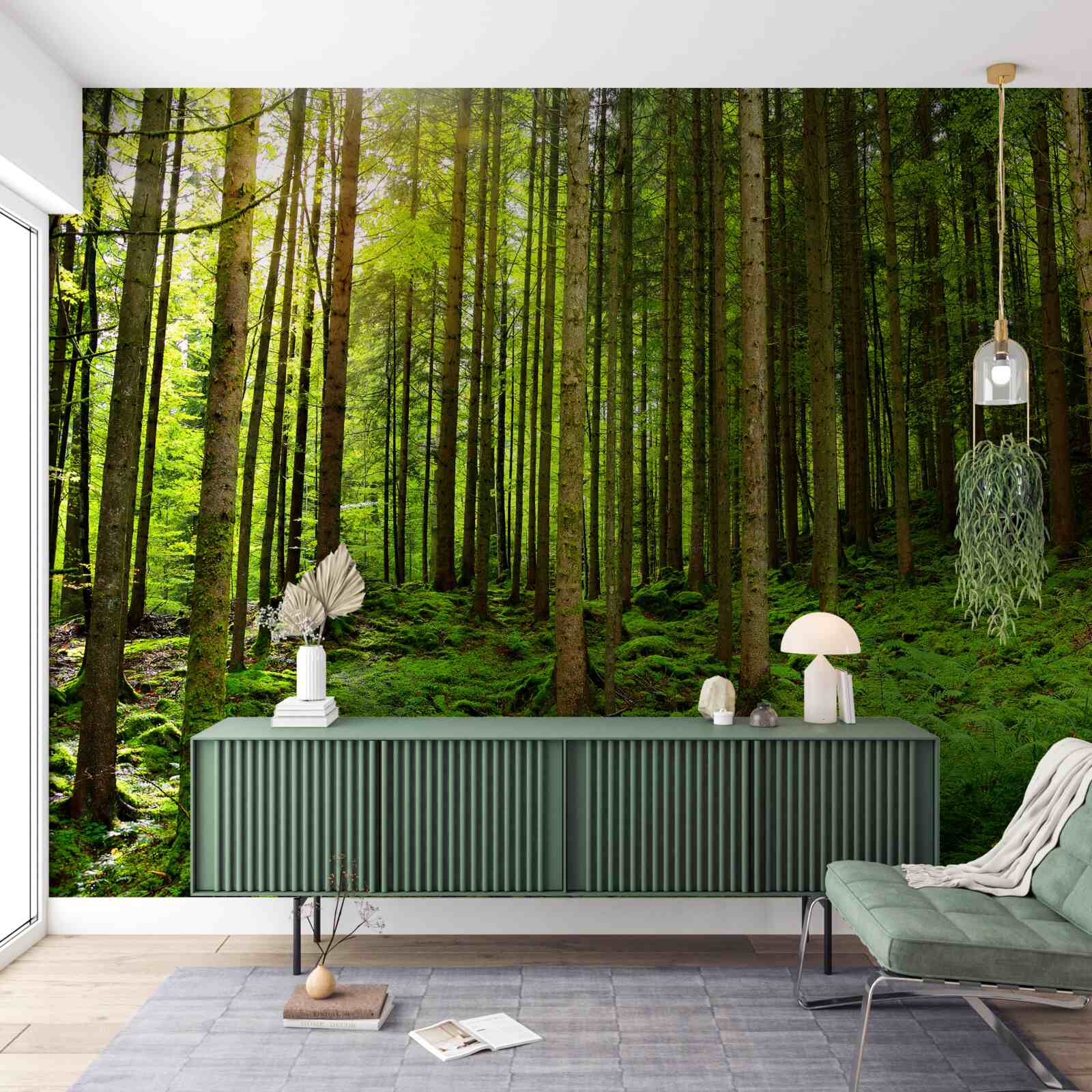 Papier peint les rayons du soleil pénètrent dans la forêt