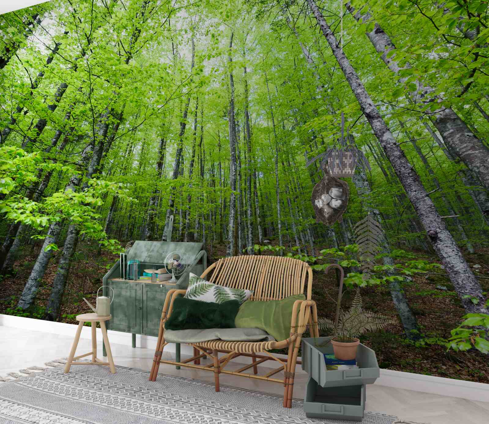 Papier peint les couronnes vertes des arbres de la forêt brillent de mille feux