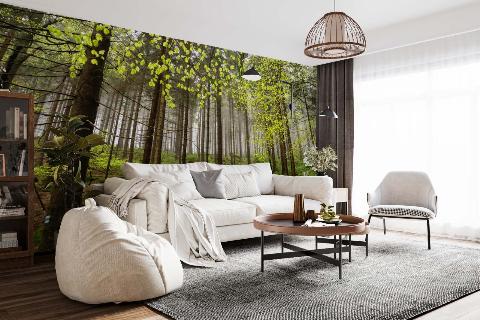 Papier peint forêt verte après la pluie