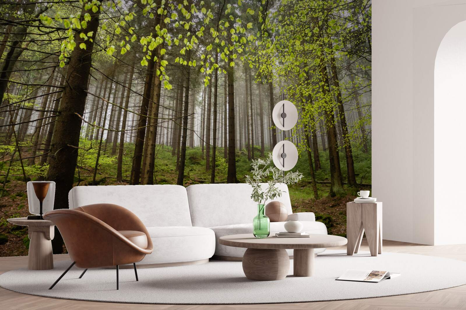 Papier peint forêt verte après la pluie