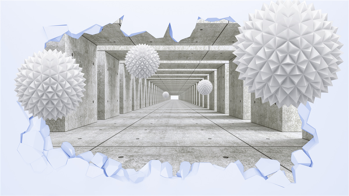 Papier peint tunnel pointu avec boules flottantes