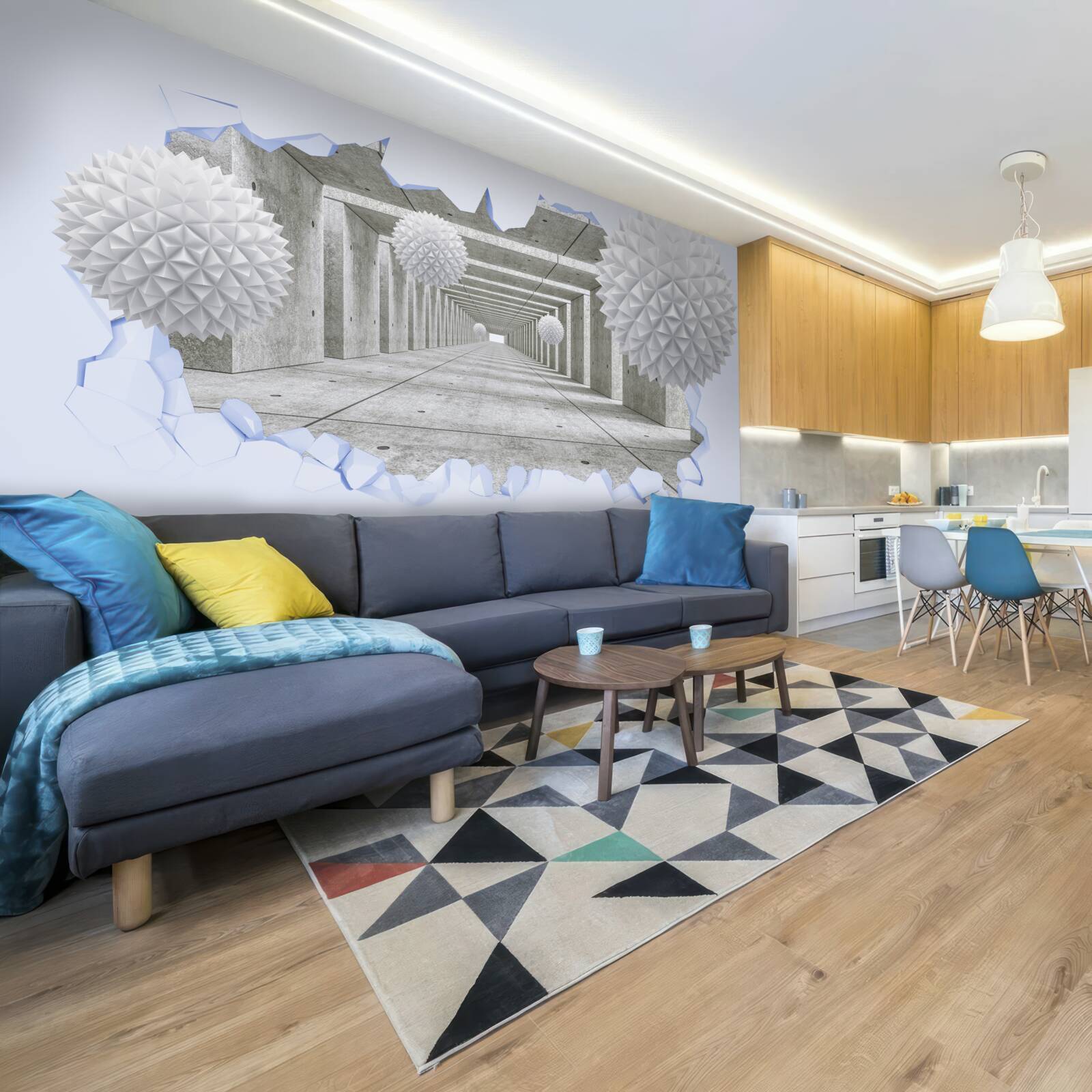 Papier peint tunnel pointu avec boules flottantes