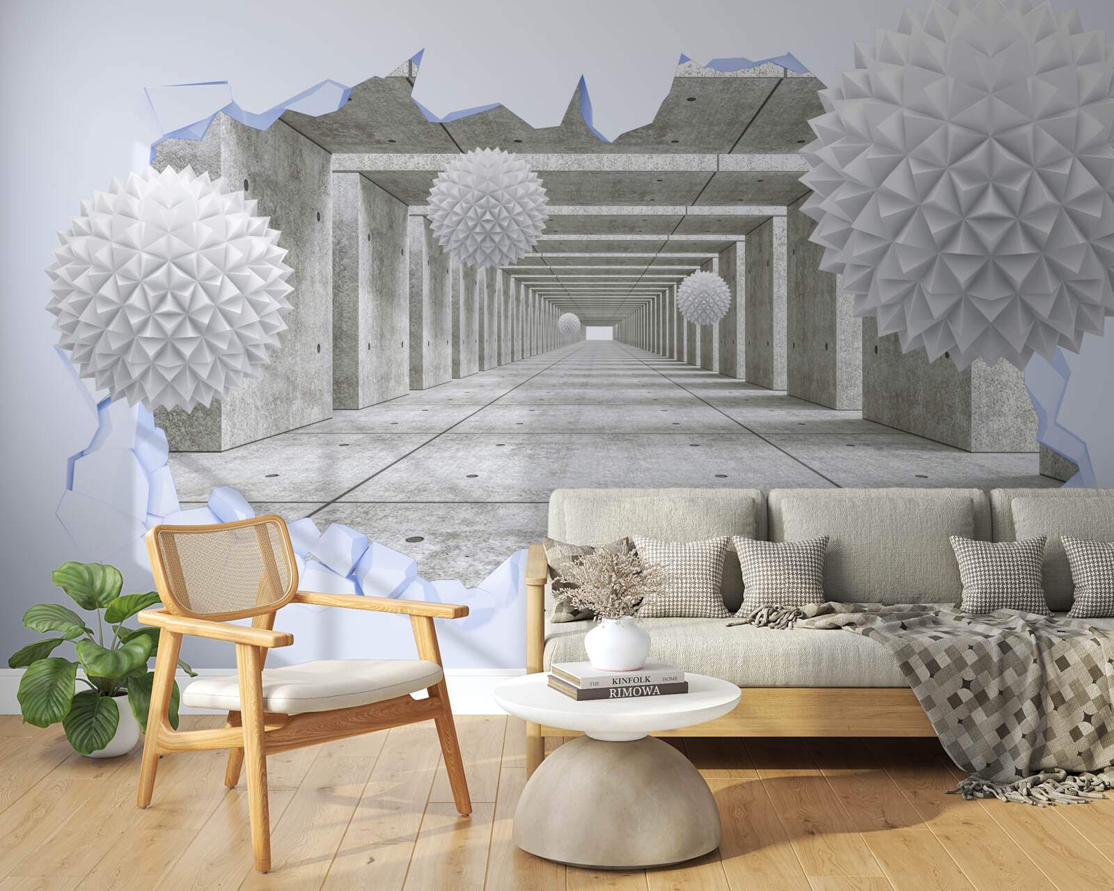 Papier peint tunnel pointu avec boules flottantes