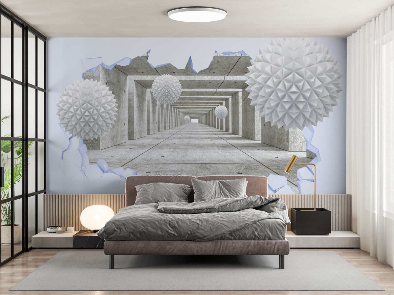 Papier peint tunnel pointu avec boules flottantes