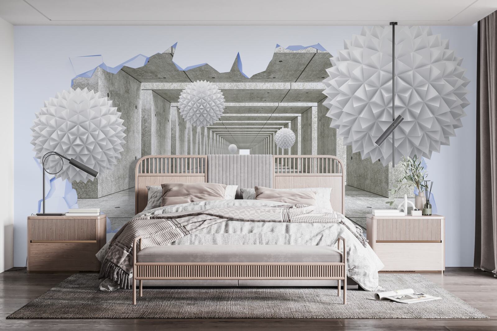 Papier peint tunnel pointu avec boules flottantes