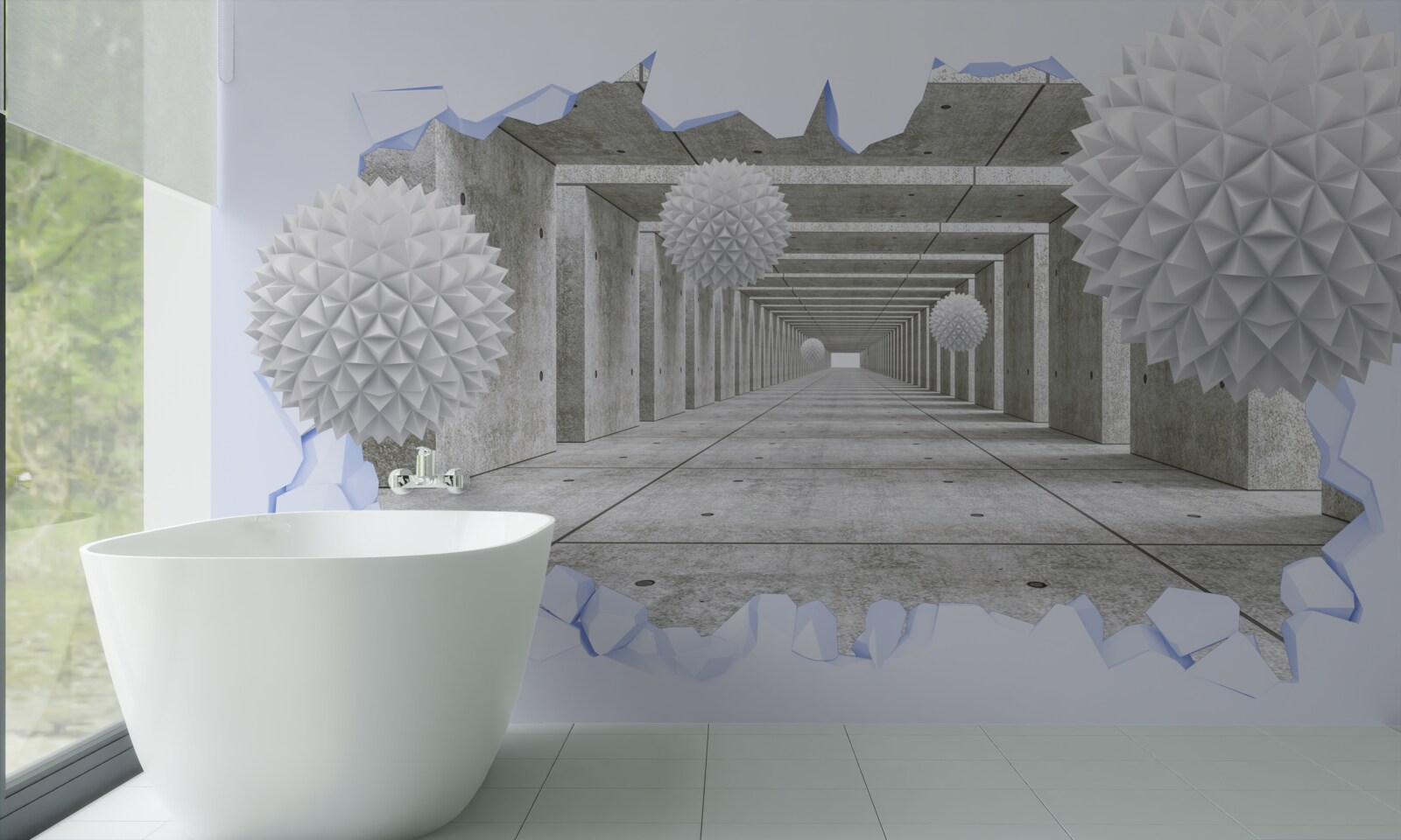 Papier peint tunnel pointu avec boules flottantes