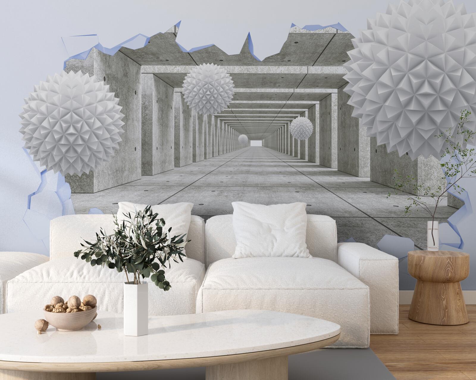 Papier peint tunnel pointu avec boules flottantes